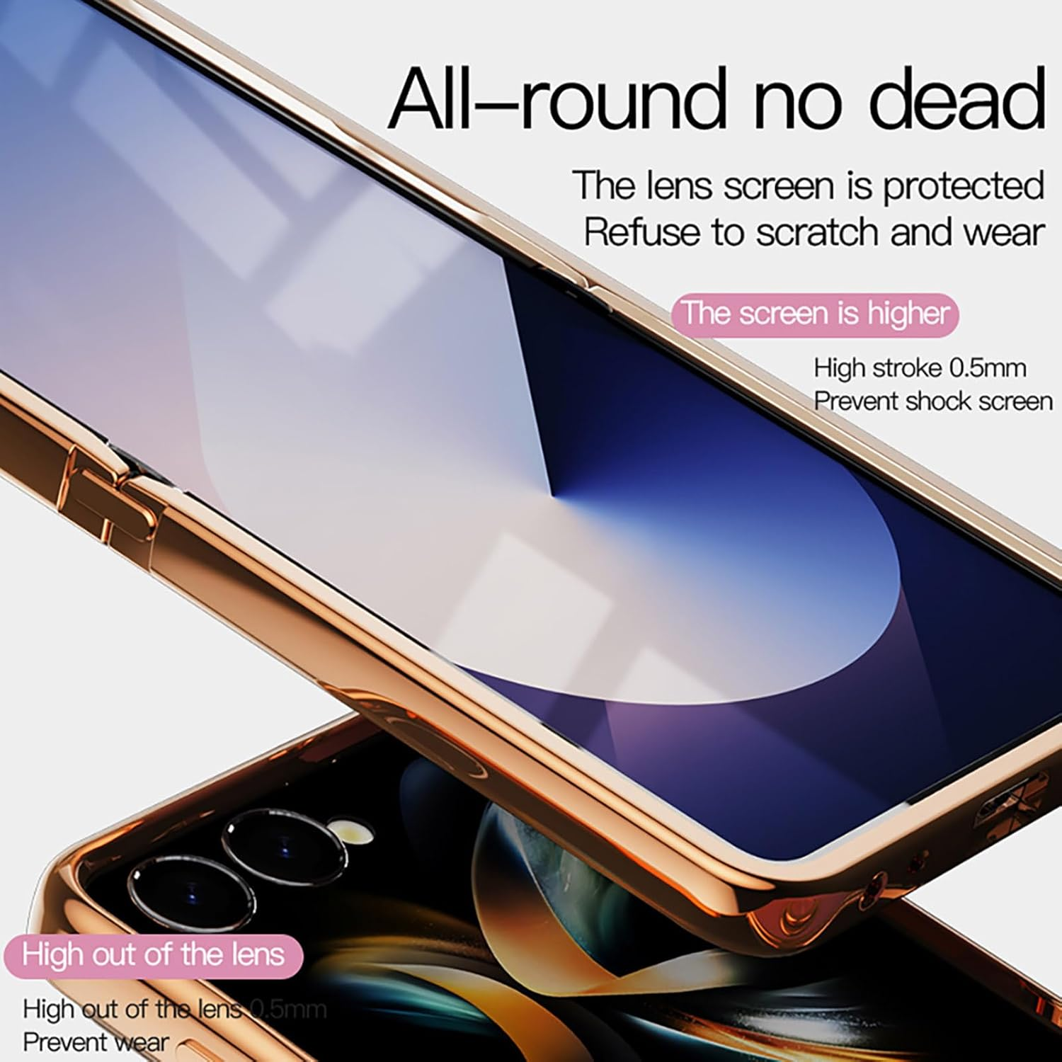 ILING Case for Samsung Galaxy Z Flip 7 5G (Z Flip7 5G) with 360 Degree Ring Stand, Luxury Galvanised Gold Trim, Soft TPU Silicone, Shockproof Protective Case, Ultra Thin Women'S Mobile Phone Case image number 3