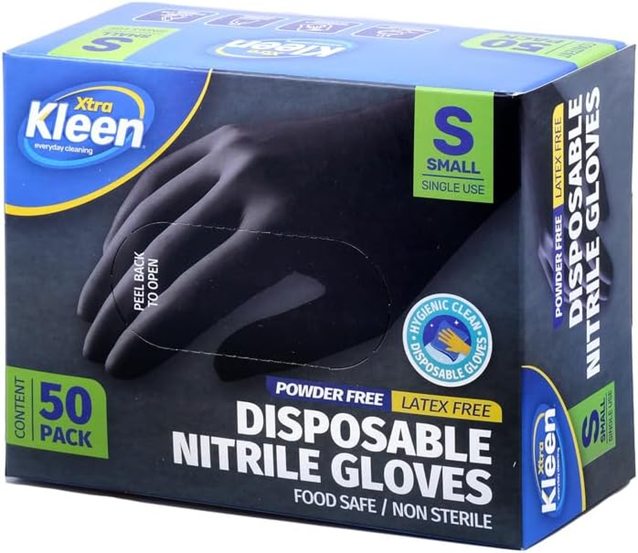 Xtra Kleen Nitrile Powder Free Disposable Gloves, Black, Small (Pack of 50) image number 2