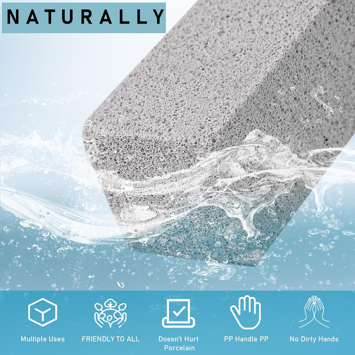 4 Pack Pumice Cleaning Stone with Handle, Toilet Bowl Cleaner Toilet Brush with Non-Slip Long Plastic Handle for Kitchen/Bath/Pool/Household Cleaning image number 5