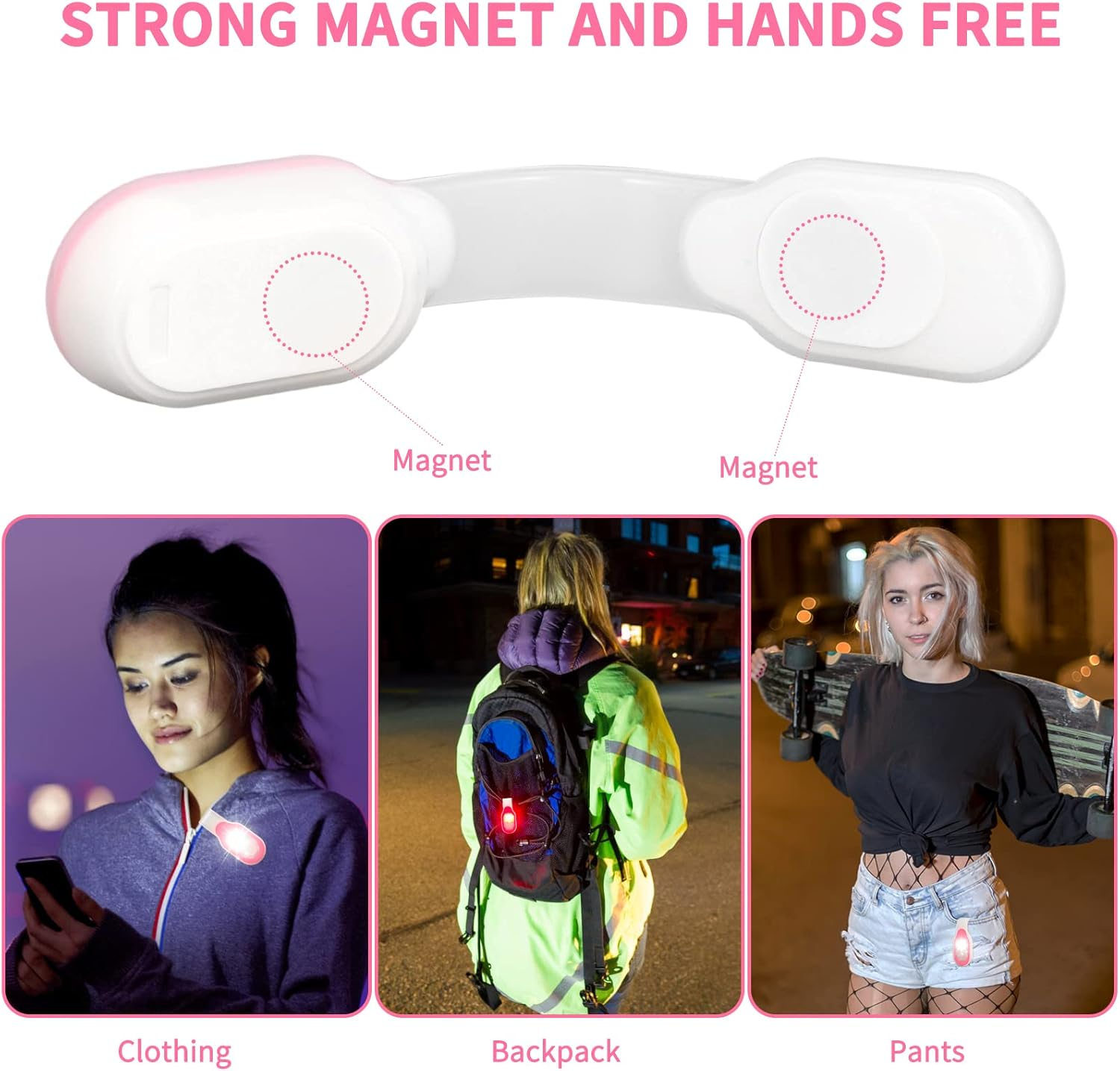 Rechargeable Nursing Night Light Nurse Nightshift Hands Free Emergency LED Flashlight Clip on Running Lights for Walking Running Pets Outdoor Emergency(Pink) image number 6