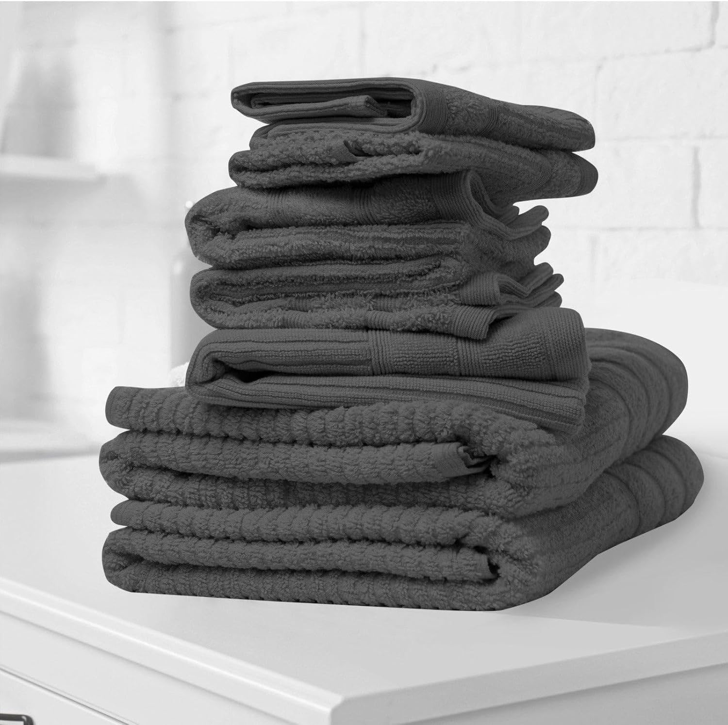 Royal Comfort Luxury Bath Towels Set Egyptian Cotton 600GSM Ultra Soft and Absorbent - 2 X Bath Towels, 2 X Hand Towels, 2 X Face Towels, 1 X Bath Mat, 1 X Hand Glove (Granite, 8 Piece Set) image number 1