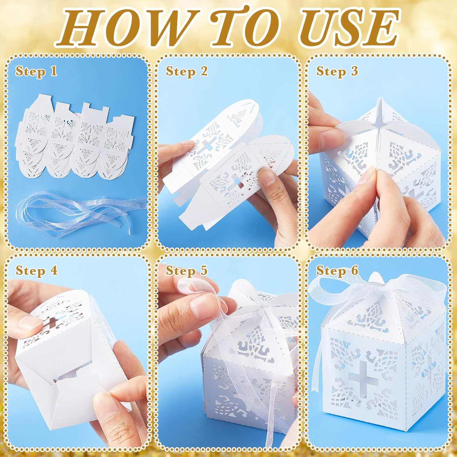 50 Packs Baptism Favors Set Acrylic Rosary Beads Faux Pearls with Organza Bags and Cross Baptism Favor Boxes Recuerdo De Boda Y Bautizo for Christening Weddings Party Favors(Gold Pearl Bracelet) - Silver image number 6