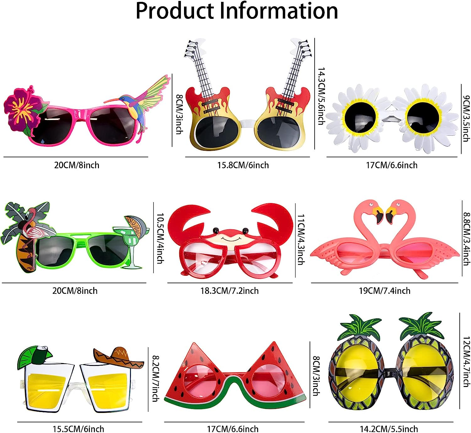 Oundarm 9 Pairs Hawaiian Luau Glasses Tropical Flamingo Pineapple Party Bag Filler Fancy Dress Favors Creative Funny Summer Beach Party Photo Booth Props Novelty Pool Supplies image number 3