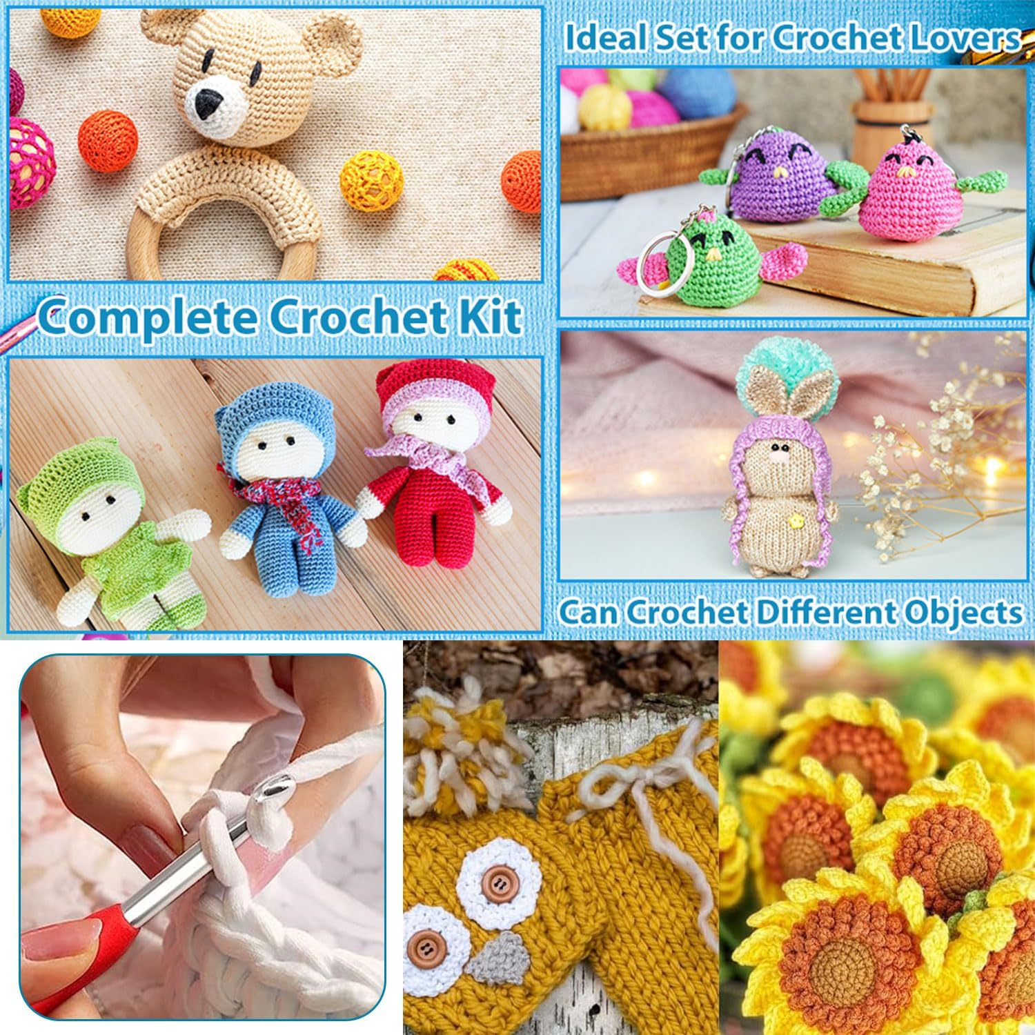 GIOD 59 Piece Crochet Set for Beginners, a Full Set of Knitting Tools, Hook Needle Storage Bag, Crochet Kits Include Yarn, Ergonomic Crochet Hooks, Lace Steel Needles, Wool Group and Bag (Blue) image number 5