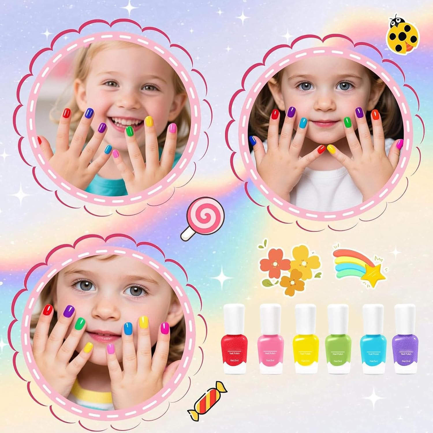 Nail Polish for Kids | 6 Piece Quick Dry Peel off Toys,Quick Dry Nail Polish,For Kids Teen Party Home Salon Wedding Travel Dating Commuting Beginners image number 1