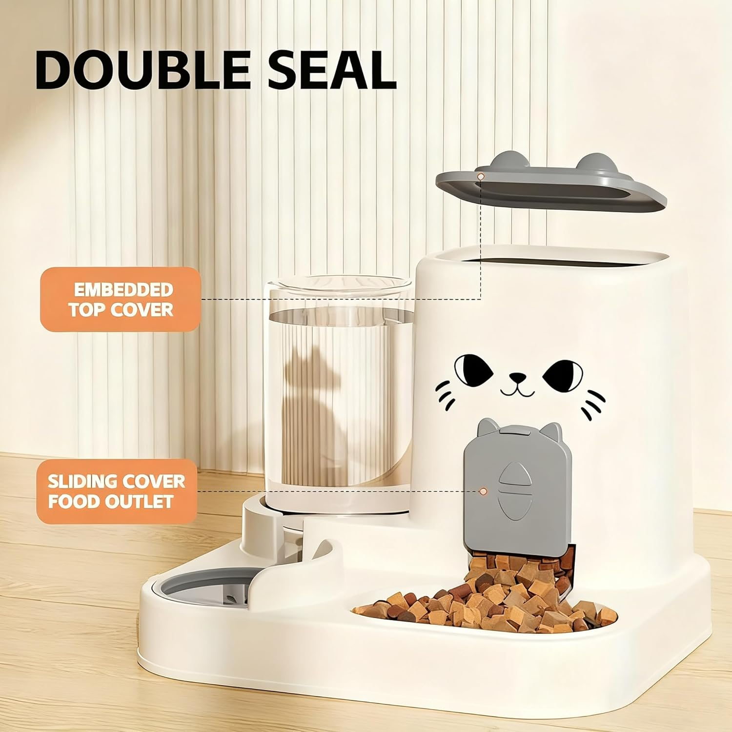 XXYSPT Utomatic Cat Feeder and Water Dispenser Set, 2-In-1 Pet Food Dispenser with 2.3L Dry Food Container and 1L Water Bottle, Gravity Feeding System for Cats and Small Dogs image number 2