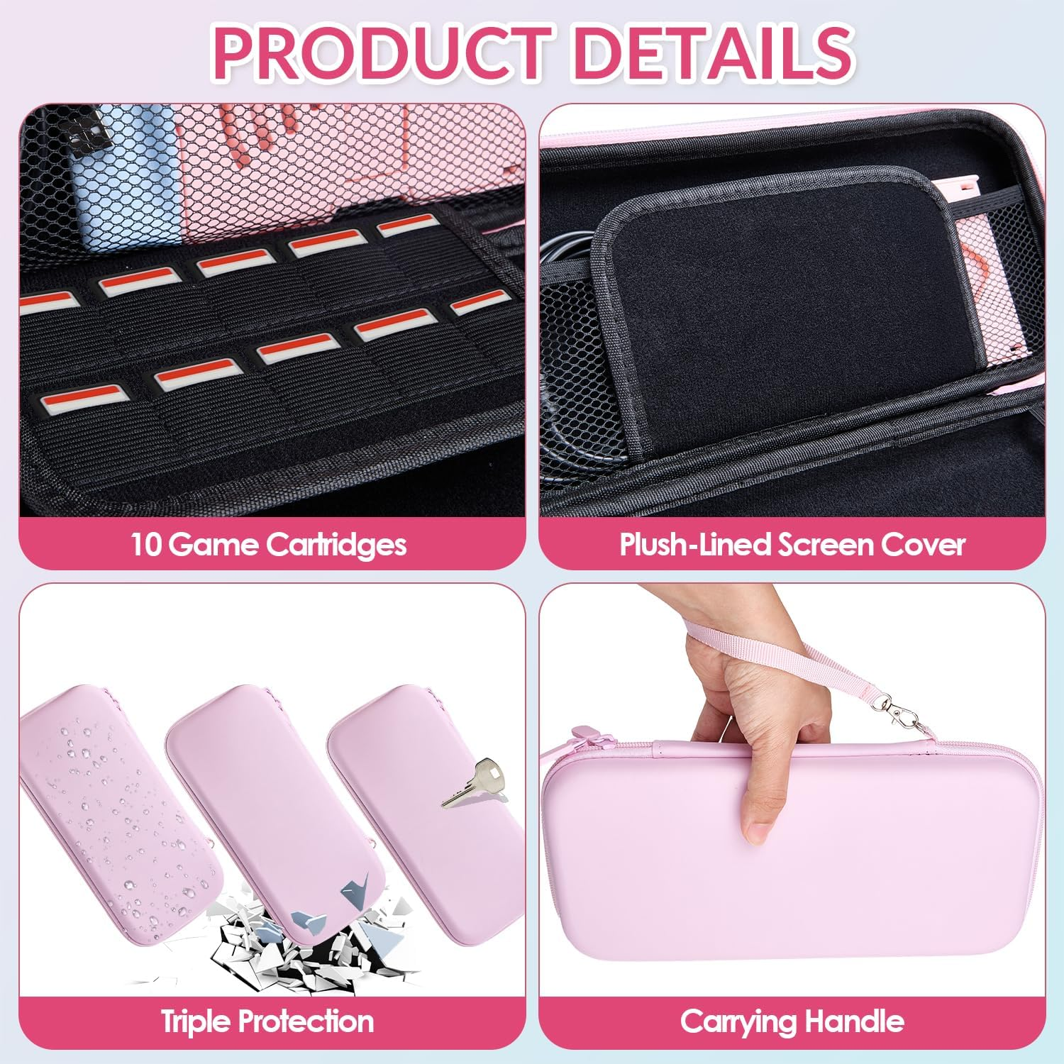 WOTOW Switch 2 Accessories Bundle Kit for Nintendo, Protective Carrying Case with Screen Protectors, Wrist Strap & Console Protective Shells (Pink) image number 2