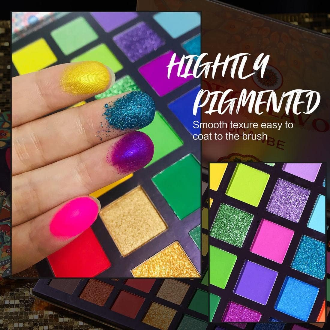 UCANBE EXOTIC FLAVORS Neon Eyeshadow Makeup Palette - 48 Colorful High Pigmented - Rainbow Matte Shimmer Glitter Eye Shadow Make up Pallet Gift Set image number 6