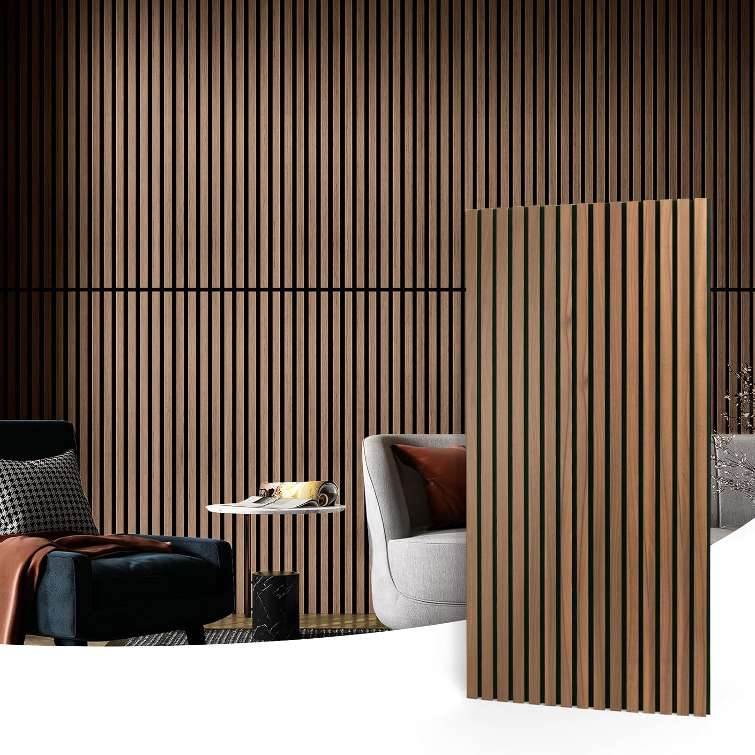 Art3D 2-Pack Wood Slat Acoustic Panels for Wall & Ceiling, Wood-Laminate Soundproof Wall Panel for TV Wall Background, Living Room, Accent Wall, Kitchen Island, Office - 120 X 60 CM, Oak