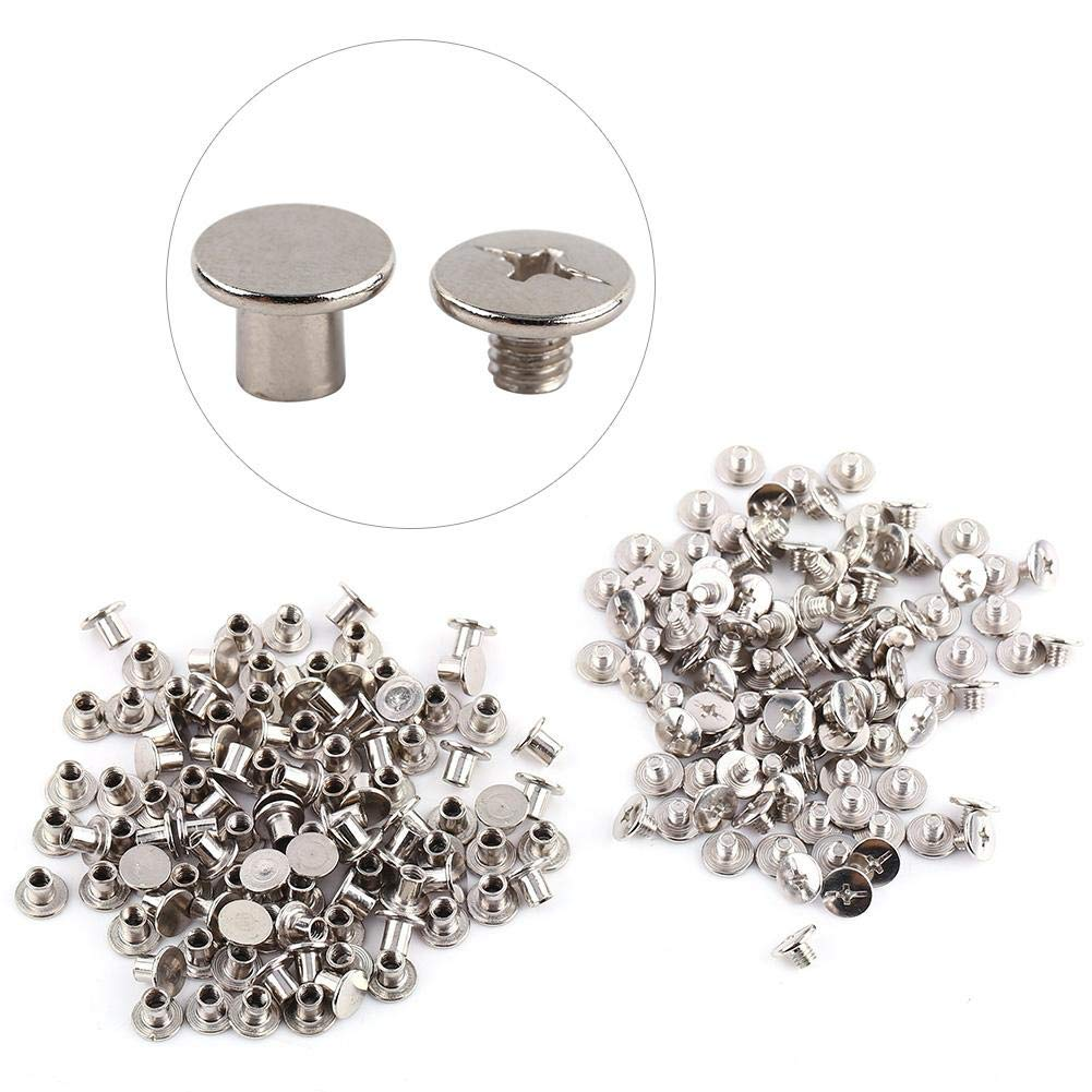 100Pcs Leather Rivets M5*6Mm Silver Iron DIY Binding Chicago Screws round Rapid Studs for Leather Photo Album Craft Repairs Decoration image number 6