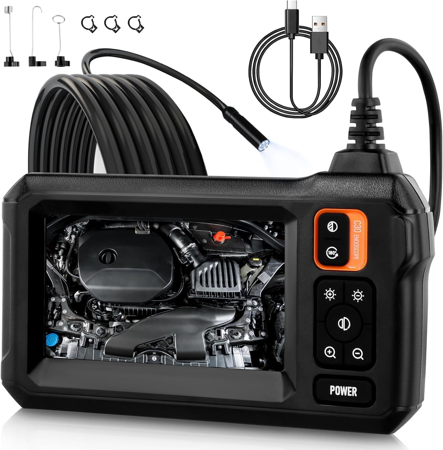 Endoscope Camera with Light, 4.3'' IPS Screen Inspection Camera, 1080P HD Digital Borescope, No App No Wifi Inspection with 8 Adjust LED Lights, IP67 Semi-Rigid Cable Waterproof Drain (16.4Ft/ 5M)