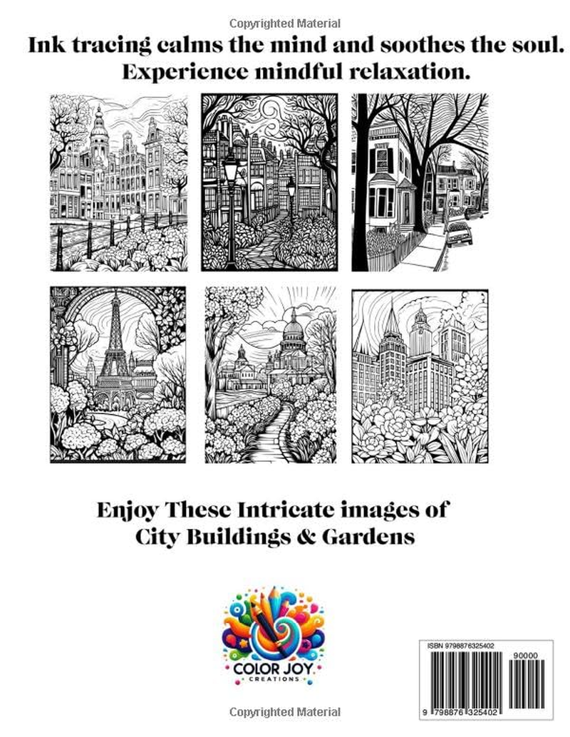 City Buildings & Gardens Ink Tracing Book: Trace & Color Book: Calm the Mind, Soothe Your Soul, Relieve Stress & Anxiety image number 1