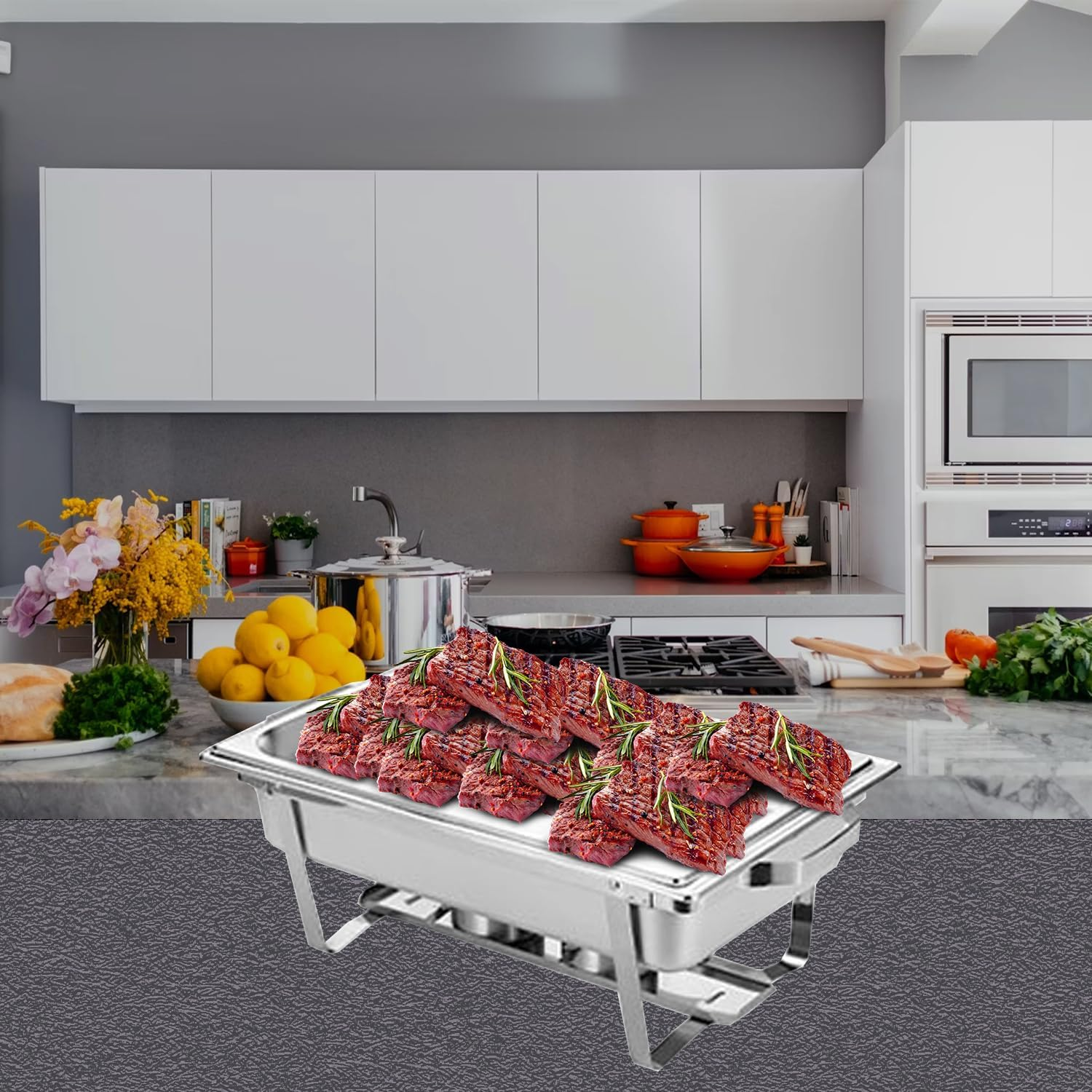 Chafing Dish Buffet Set with Covers 9L Chafing Dish Stainless Steel Food Buffet Warmer Pan, Buffet Servers and Warmers for Catering Event Party Banquet (1PCS 1 Trays) - 1Pcs 1 Trays image number 3