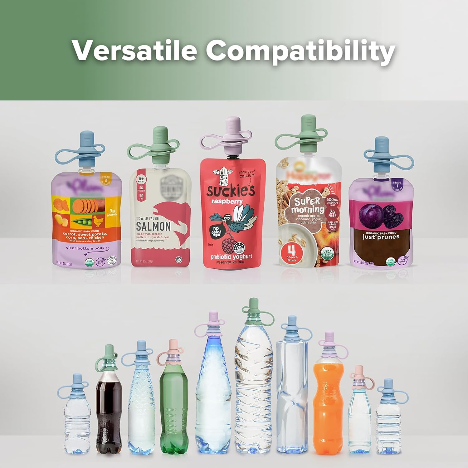 Haakaa Multi-Functional Silicone Spout,Baby Pouch Topper,No Spill Silicone Bottle Top,100% Food Grade Silicone,2 Pack image number 2