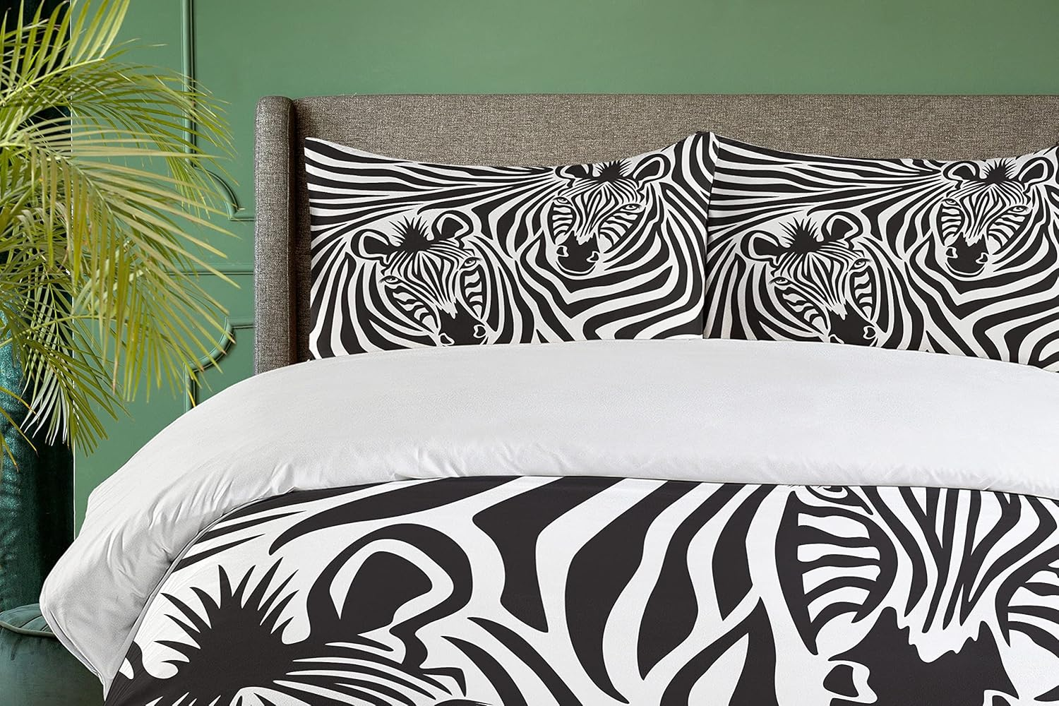 Ambesonne Safari Duvet Cover Set, Couple of Zebras Eyes Face Heads Image Pattern Wild Animals Design, Decorative 3 Piece Bedding Set with 2 Pillow Shams, Queen Size, Charcoal Grey image number 2