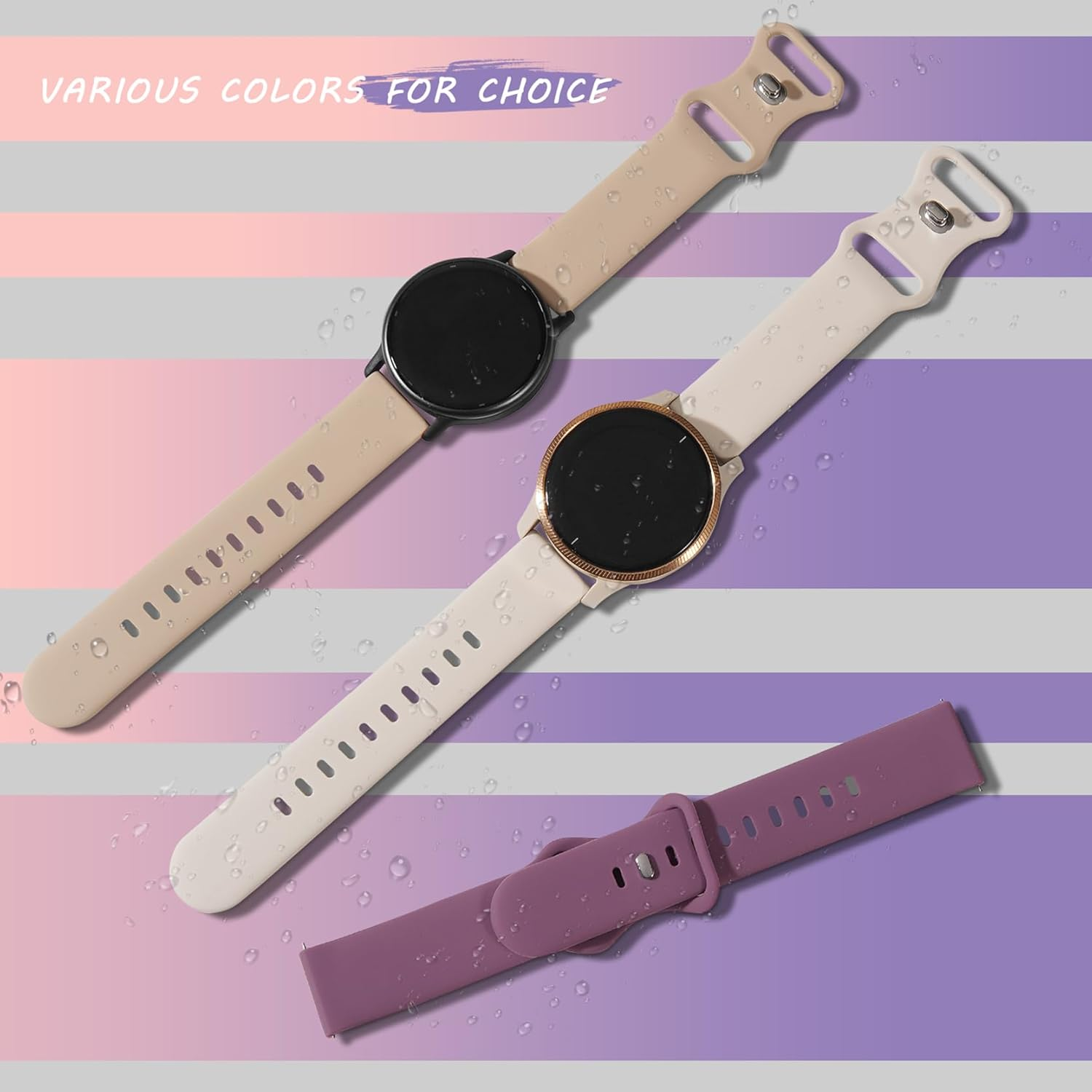 3 Pack Silicone Bands Compatible with Garmin Vivoactive 6/5/3/3 Music Watch Band, 20Mm Soft Sport Strap Replacement for Garmin Venu/Venu Sq/Venu Sq 2/Forerunner 570 42Mm/55/165/245/645 Women image number 3