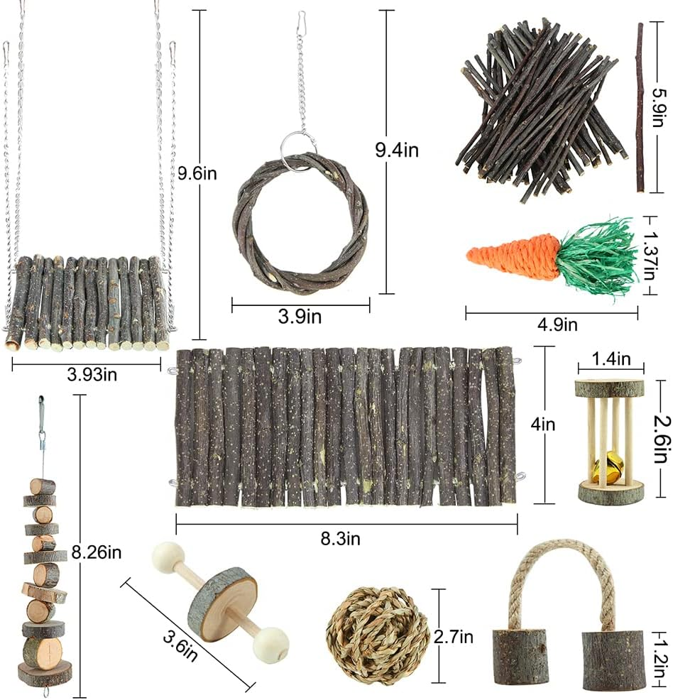 Hamster Toys Rat Toys Chinchilla Toys Hamster Chew Toys Cage Accessories Apple Wood Sticks Ladder Bell Roller for Gerbil Guinea Pigs and Other Small Animal image number 4