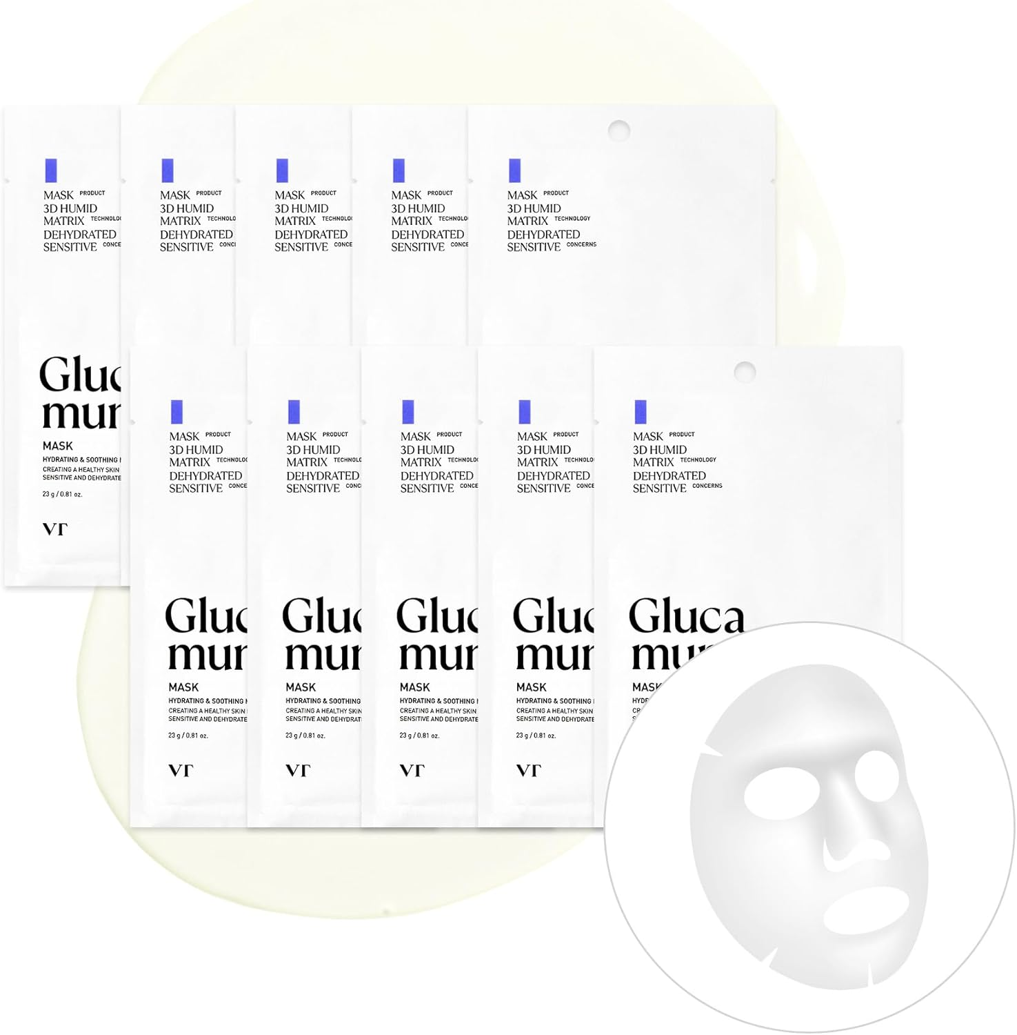 VT COSMETICS Glucamune Mask, Vegan Mucin, Soothing & Calming, for All Skin Types, 10Pcs image number 1