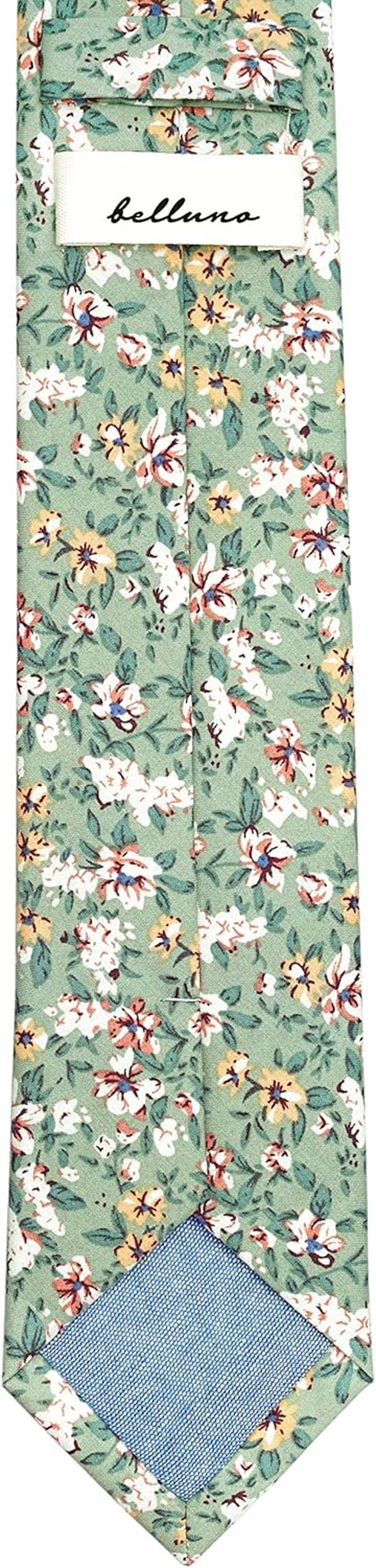 BELLUNO Floral Skinny Tie for Men, Print Flower Necktie for Wedding, Groomsmen, Missions, Dances, Cotton Slim Tie + Gift Box - Baby Pink image number 7