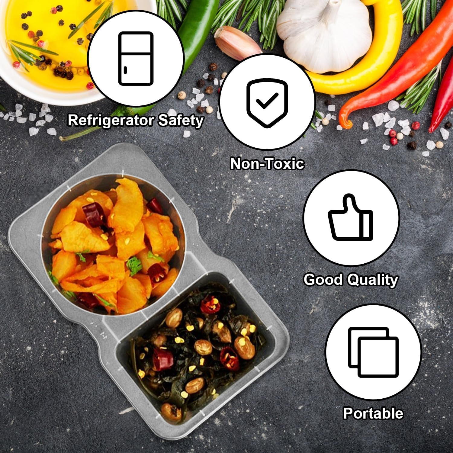 40PCS Double Compartment Condiment Container, Reusable Condiment Containers with Lids Snack and Dip Container Great for Takeaway Sauces, Dips and Travelling Snacks image number 2