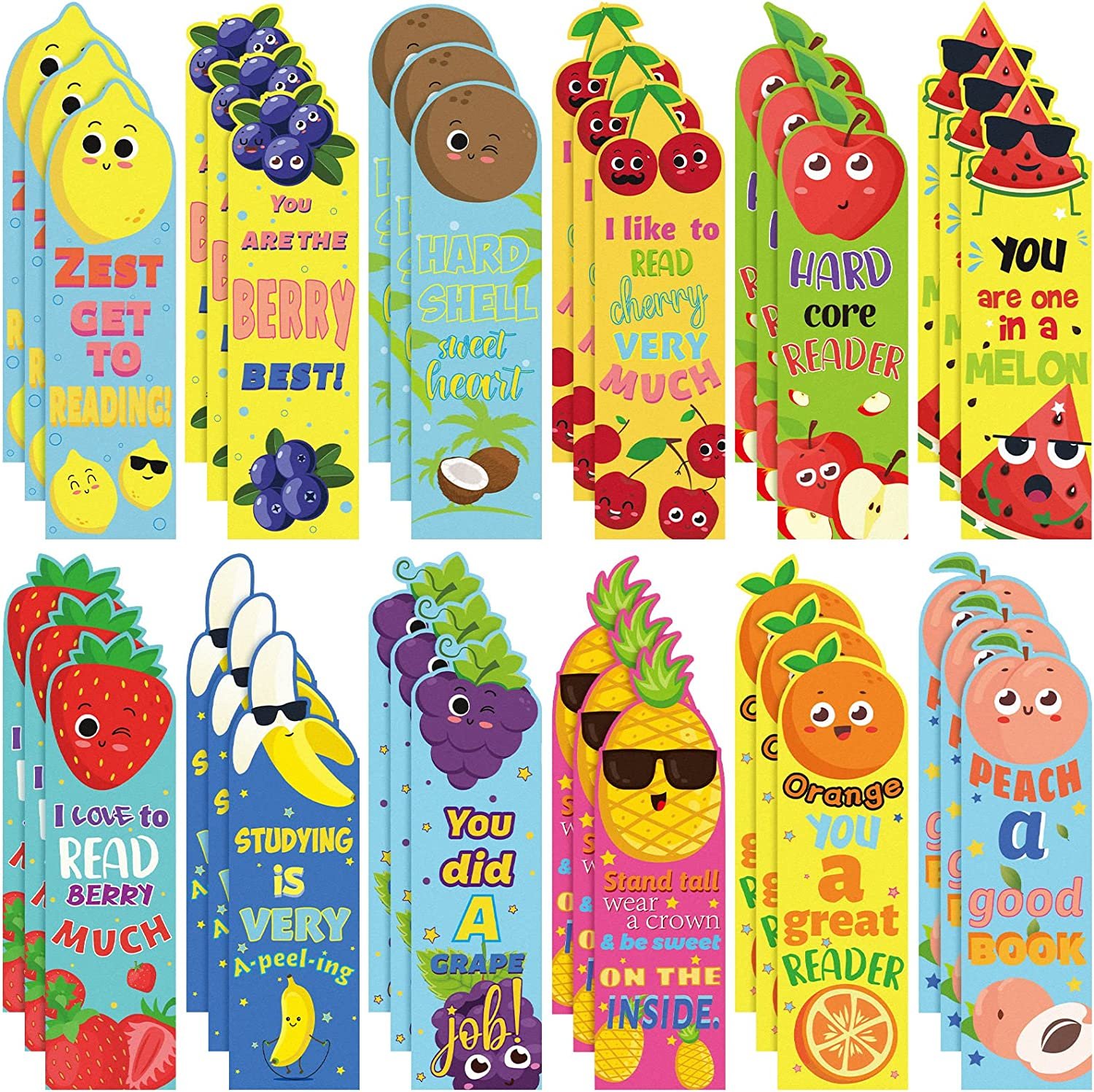 Fainne 60 Pieces Scratch and Sniff Bookmarks Kids Scented Bookmarks Educational Bookmark Assorted Smelly Bookmarks for Kids Students Reader, 12 Styles, 12 Scents (Fruit Style) image number 1