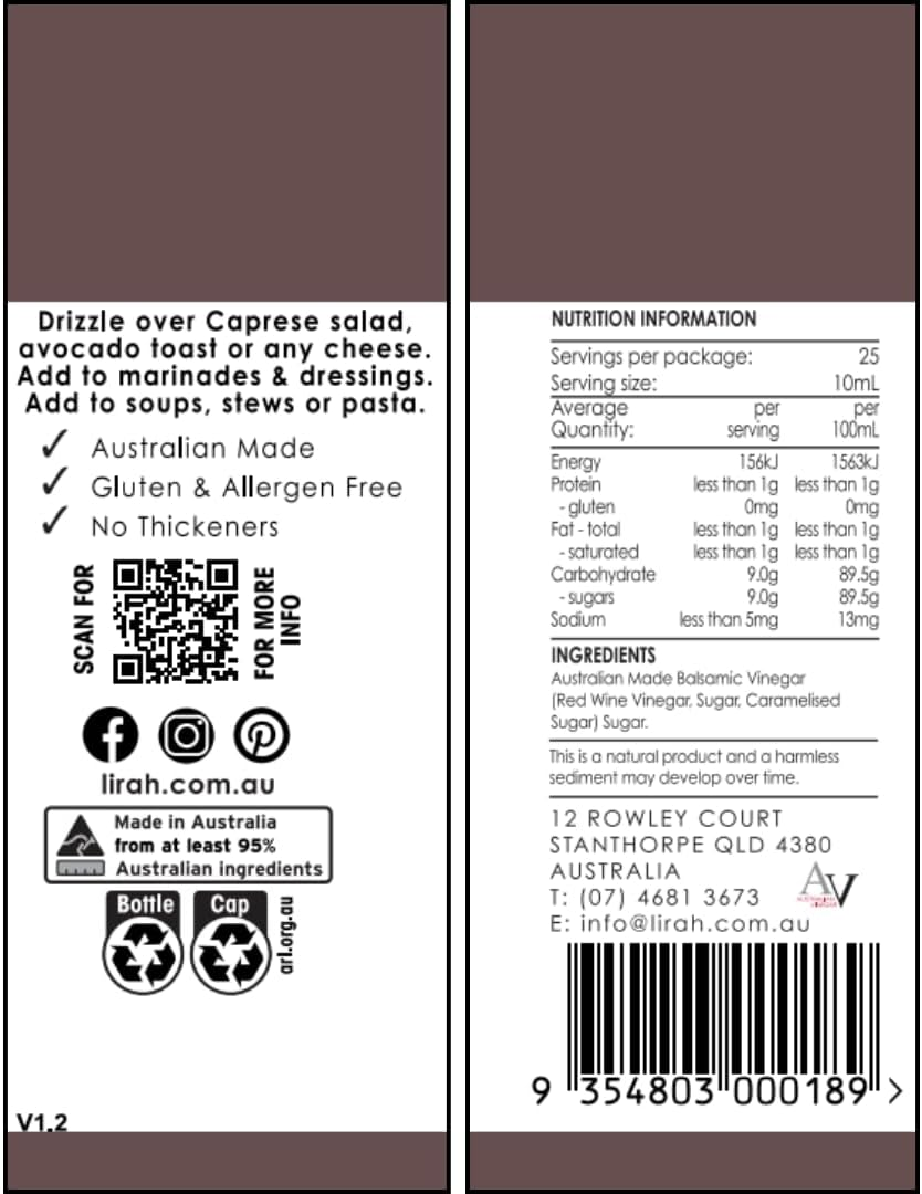 Lirah Caramelised Classic Balsamic 250Ml image number 5