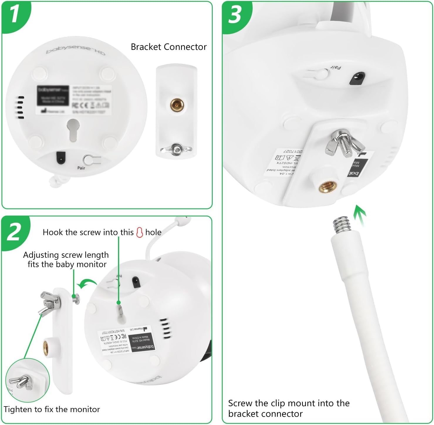 Flexible Baby Monitor Mount for Babysense V43/HDS2/V24R/VBM55TX/ Max View Video Baby Monitor, Gooseneck Baby Monitor Stand with Perfect View Angle and Easy Installation, Attach to Wherever You Want