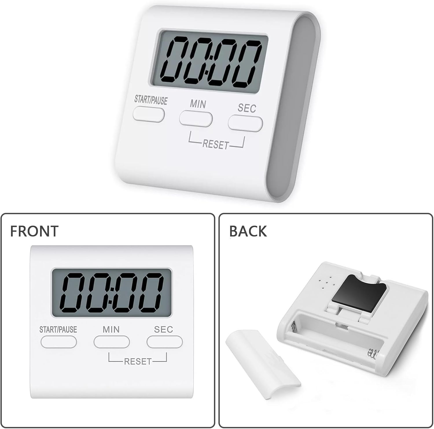 Toguma Square Timer Small Digital Kitchen Timers Magnetic Timer Countdown Timer for Cooking Digital Timer with Loud Alarm for Baking Exercise (White) image number 6