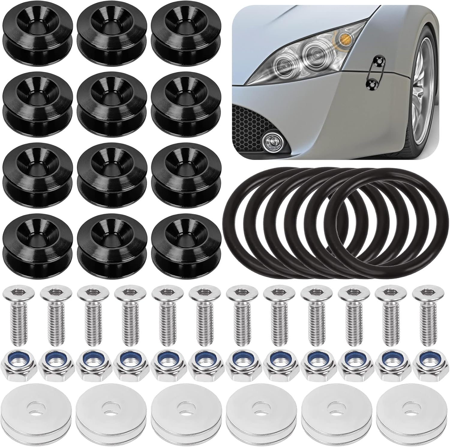 Swpeet 54Pcs - 3 Pairs Black Quick Release Fastener Kit, Universal Aluminum Bumper Clips Quick Release Front Rear Bumper Fasteners Trunk Front Rear Bumper Fasteners Fenders Holders Kit for Car Bumper