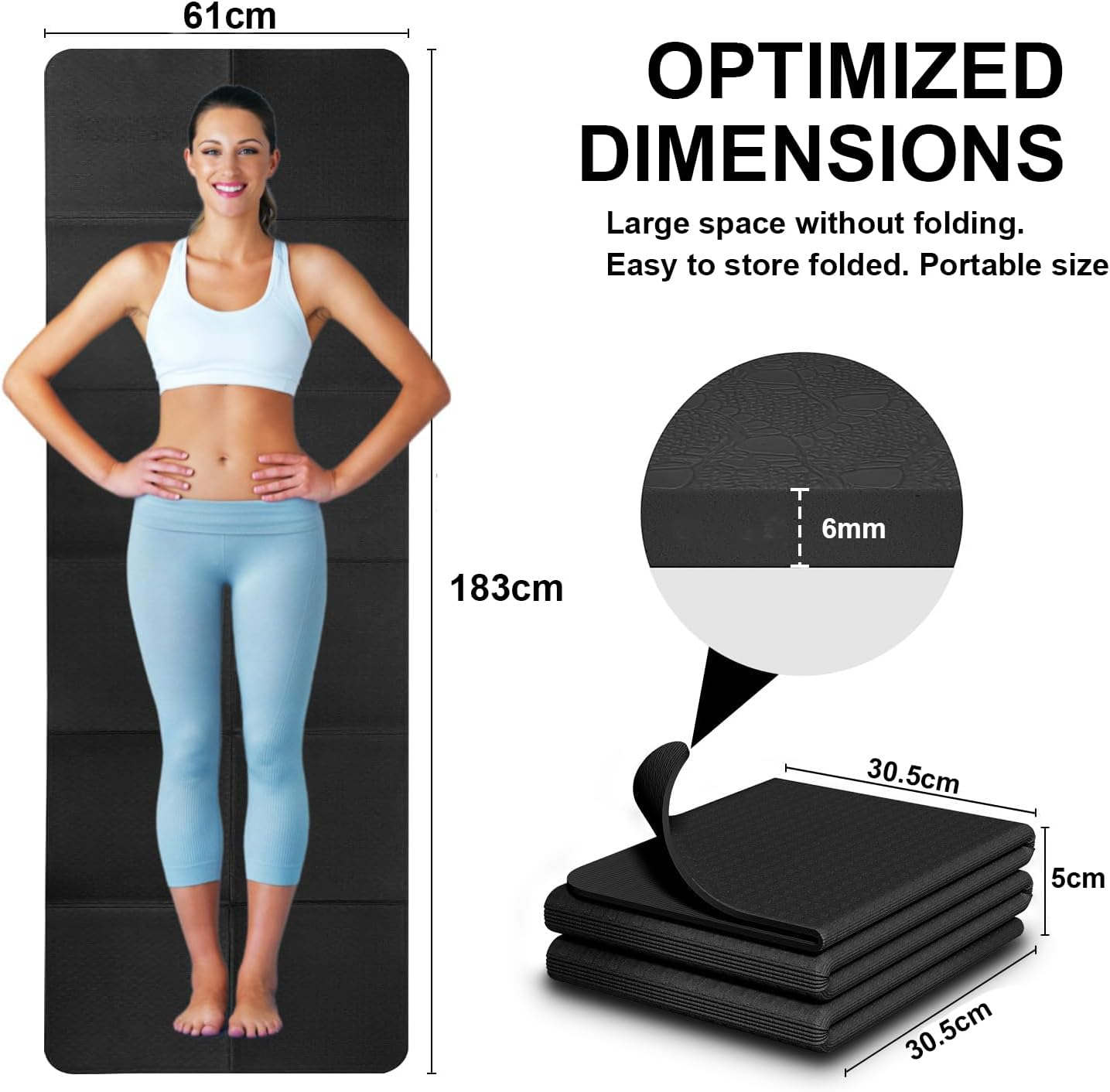 LEFAFA Yoga Mat Non Slip, 6Mm Folding Yoga Mat with Carrying Bag, Lightweight Travel TPE Exercise Pilates Mat for Yoga, Pilates, Home Workouts, and Floor Exercises image number 4