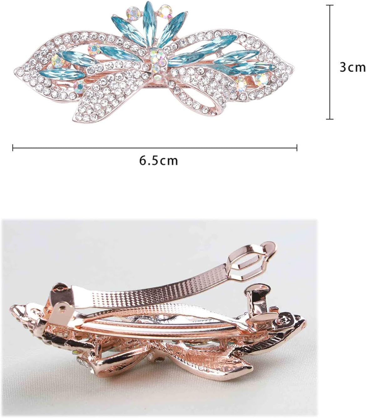 Tseenyi Crystal Hair Clip Rhinestone Wedding Hair Clip Flower Bow Crystal Hair Clip Shiny Bridal Decorative Headpiece Rhinestone Hair Pins for Women and Girls (Blue Crystal) image number 6