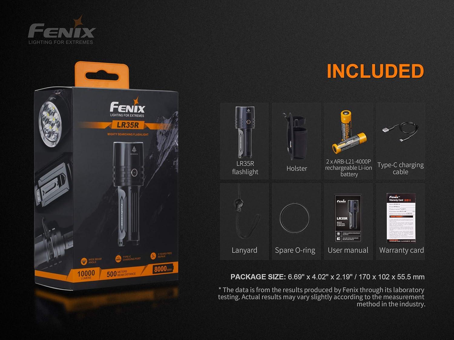 Fenix LR35R 10000 Lumen Rechargeable Tactical Flashlight with 500M Beam & up to 80Hr Runtime &ndash; IP68 Waterproof LED Torch with 5 Brightness Levels USB-C Rechargeable Searchlight image number 5