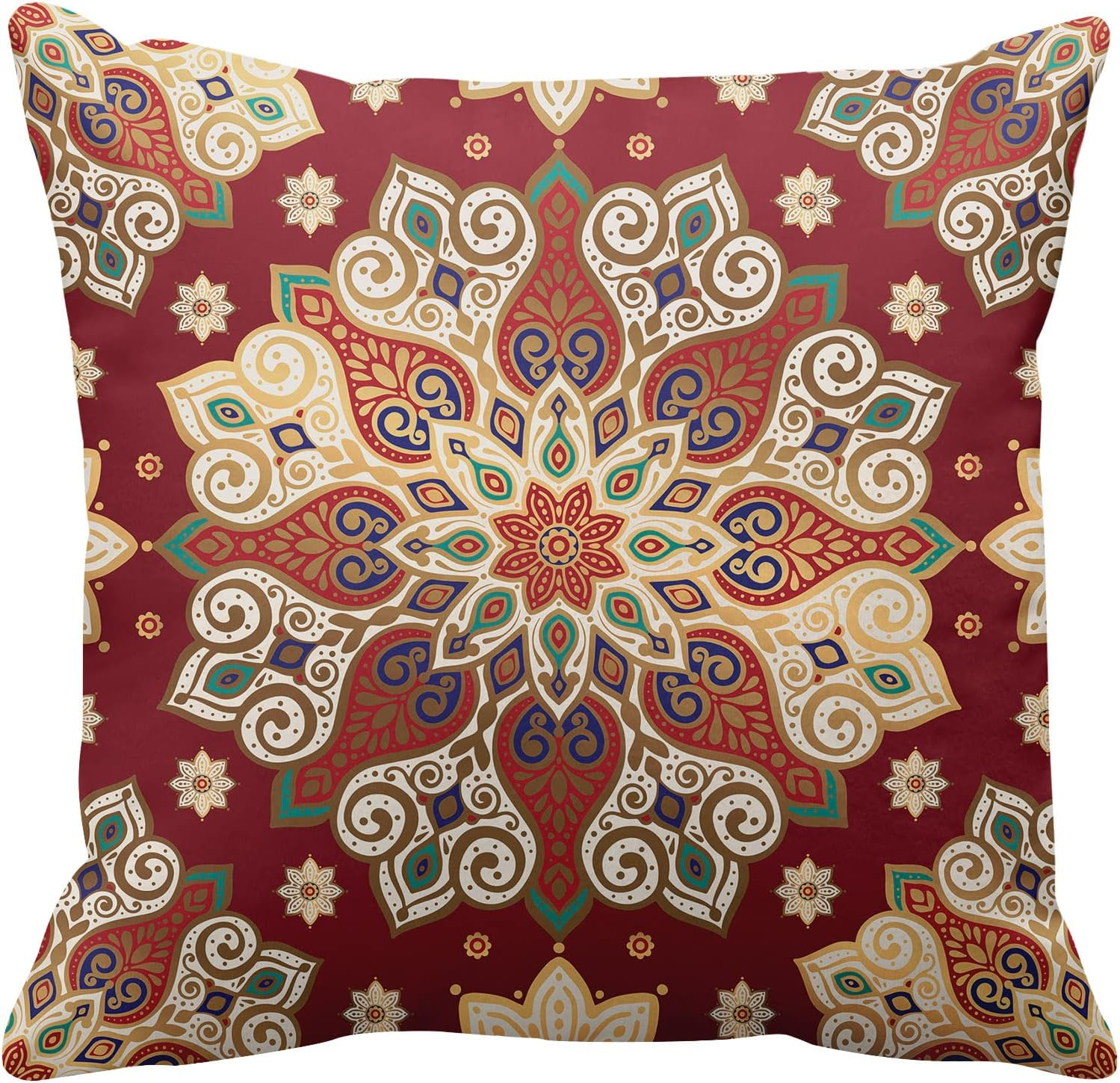 Britimes Throw Pillow Covers, Red Mandala Ethnic Flower Home Decor Set of 4 Pillow Cases, 18 X 18 Inches Sofa Cushion Couch Sofa Pillowcases Decorative image number 1