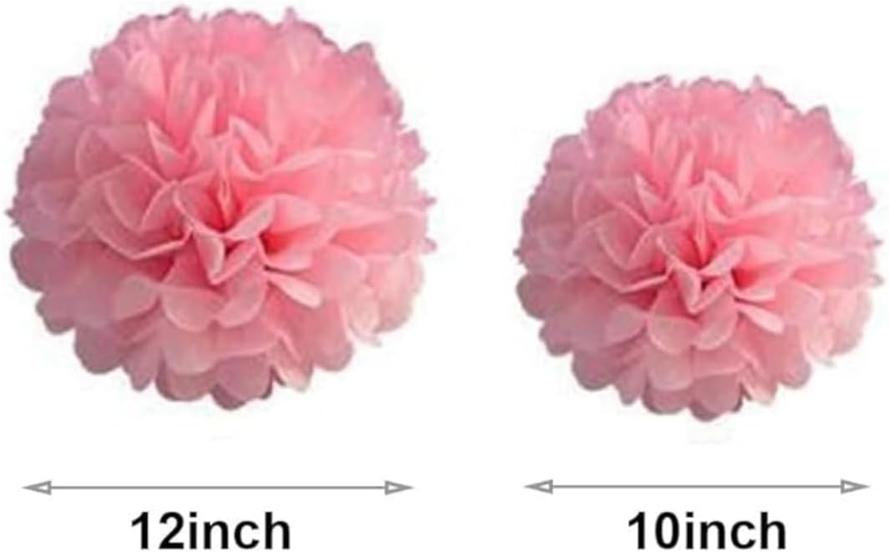 10Pcs Tissue Hanging Paper Pom-Poms Flower Ball Wedding Party Outdoor Decoration,Paper Flower Ball for Wedding Bridal Shower Birthday Bachelorette Party Backdrop Decoration,Light Pink image number 3
