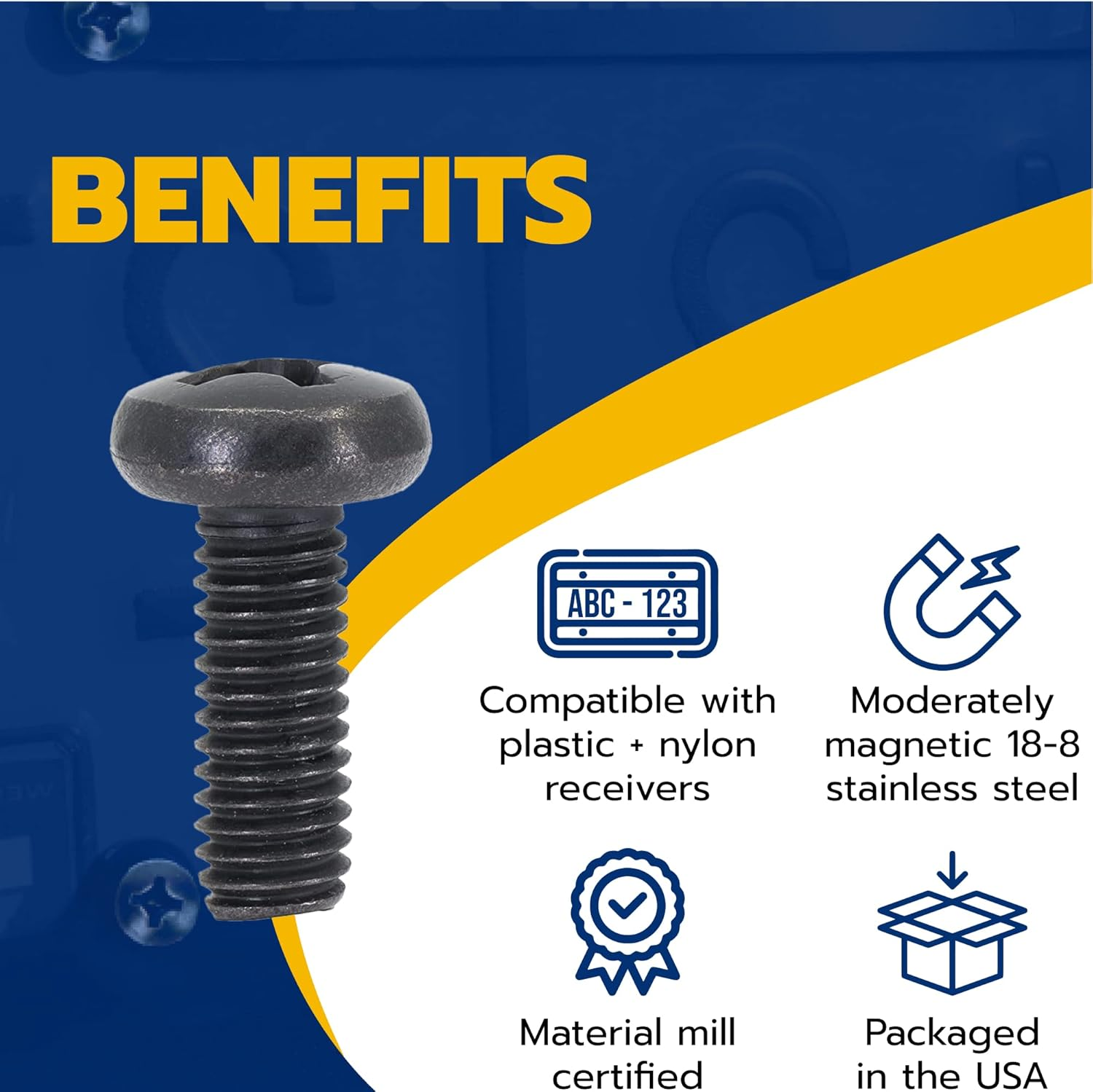 Black License Plate Screws for Lexus, Toyota, and Honda, Phillips Machine Pan Head 18-8, Stainless Steel, M6-1.0 X 16 Mm (Pack of 4) image number 2