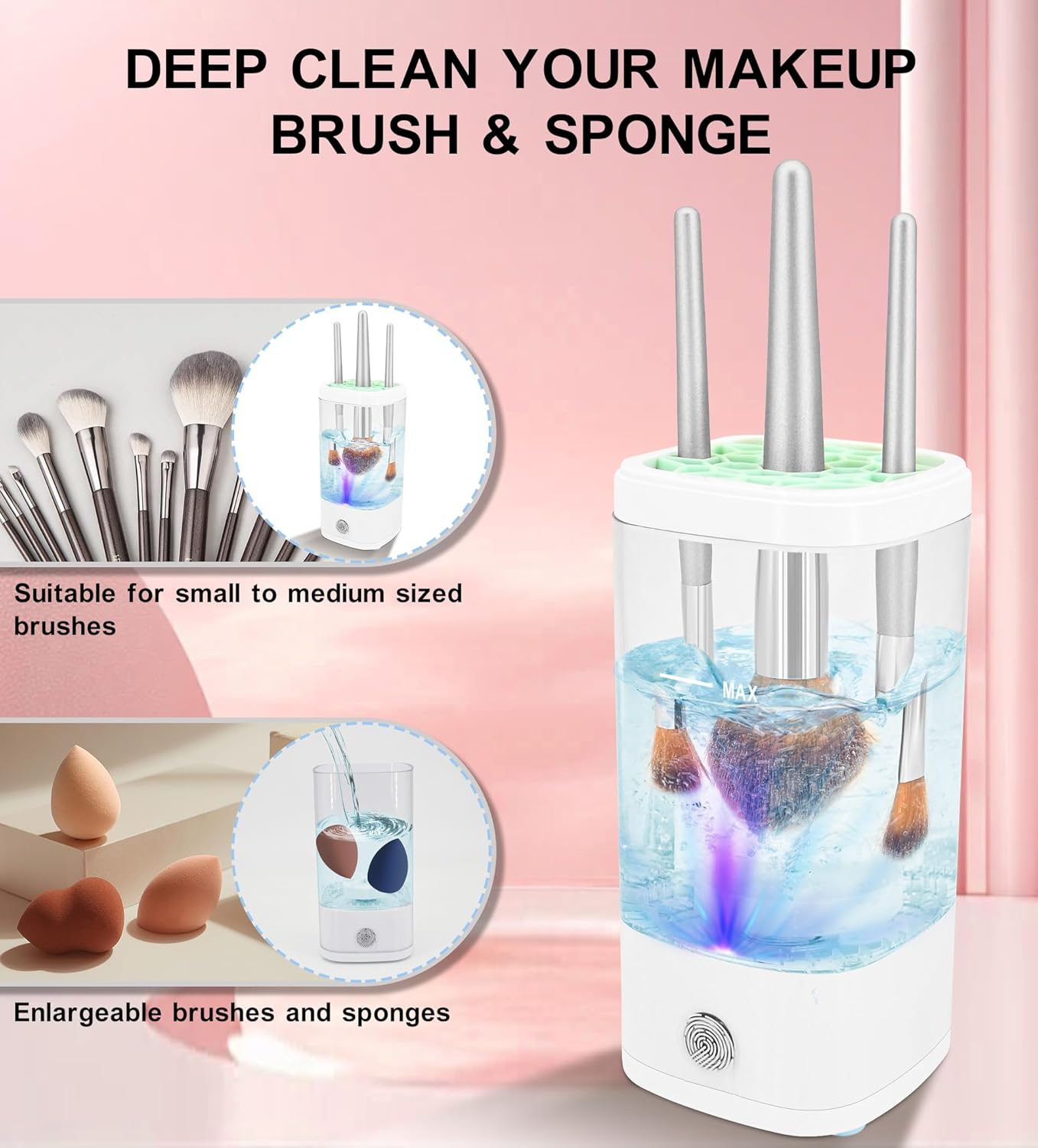 YBVABE Makeup Brush Cleaner Machine, Electric 9000 RPM Automatic Rotation, IP65 Waterproof, USB Plug Design, Fast and Efficient Cleaning for Makeup Brushes and Sponges, Easy to Use image number 1