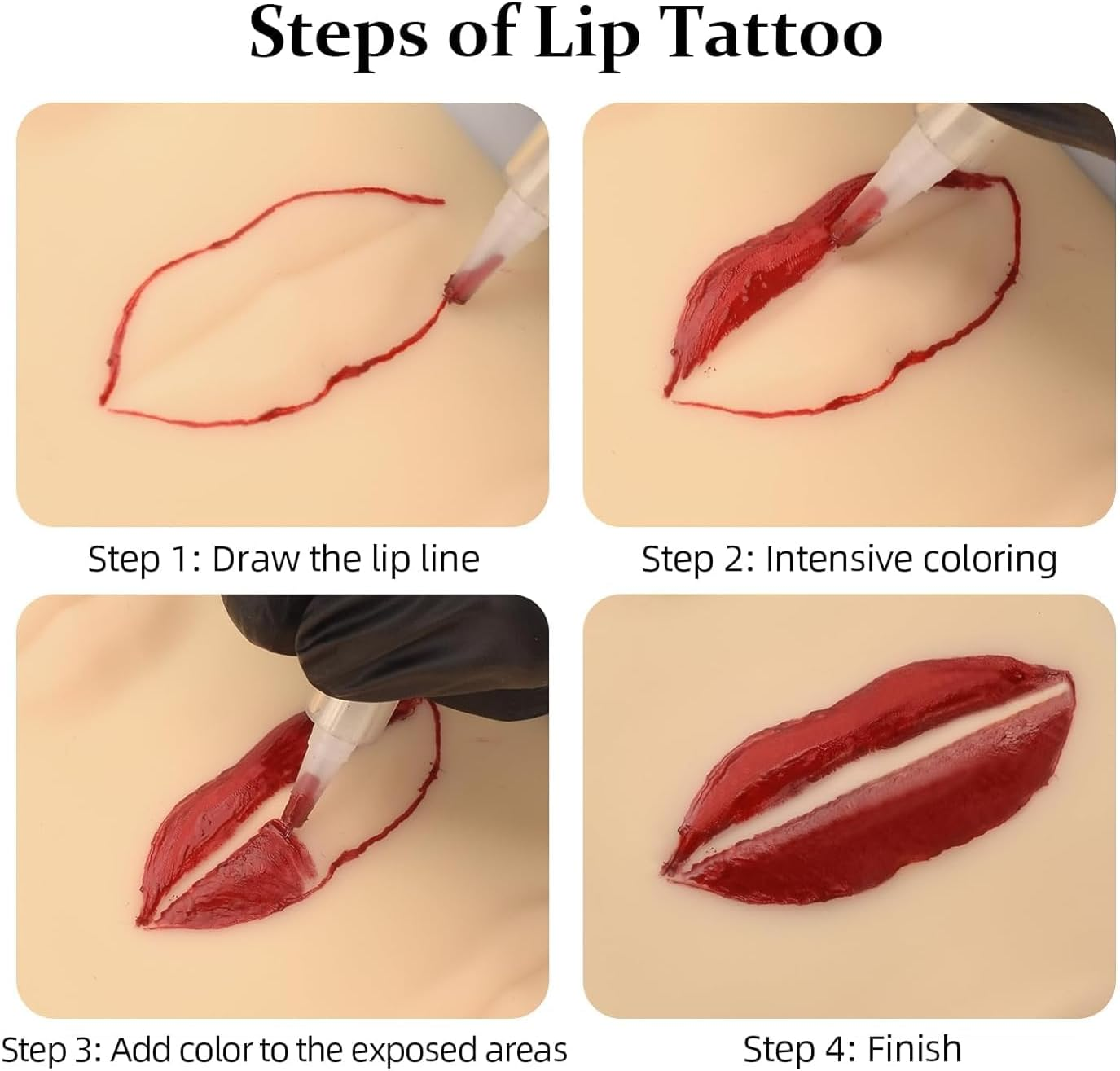Lyuxzad 3Pcs Tattoo Practice Lips - 3D Soft Silicone Makeup Lips with 10 Shapes for Permanent Microblading Training image number 3