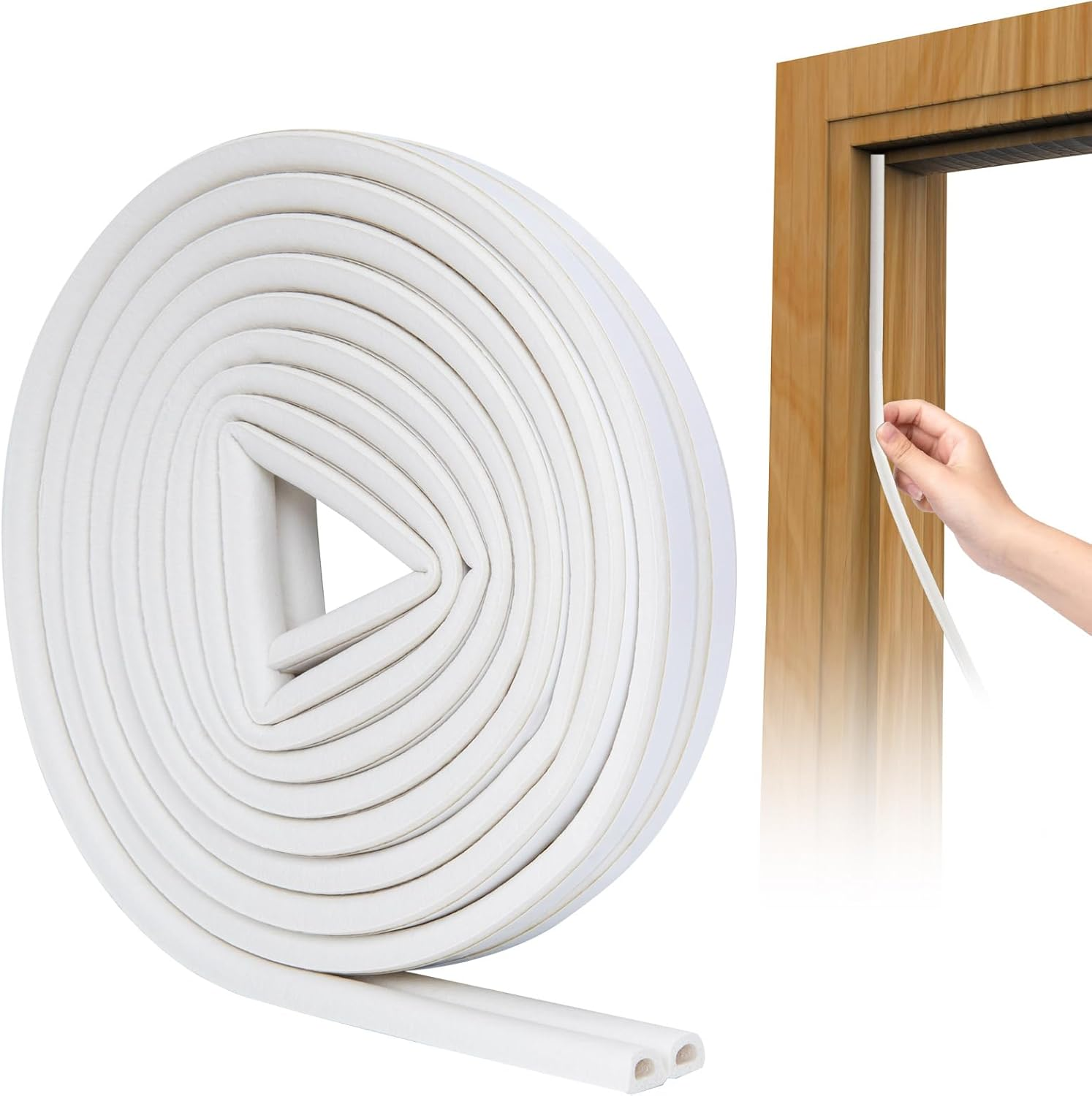 SUNMON D-Type Strip Door Weather Stripping Door Seal Self Adhesive Foam Soundproofing for Doors and Windows, Oundproofing Weatherstrip Gap Collision Avoidance (White) - Black image number 4
