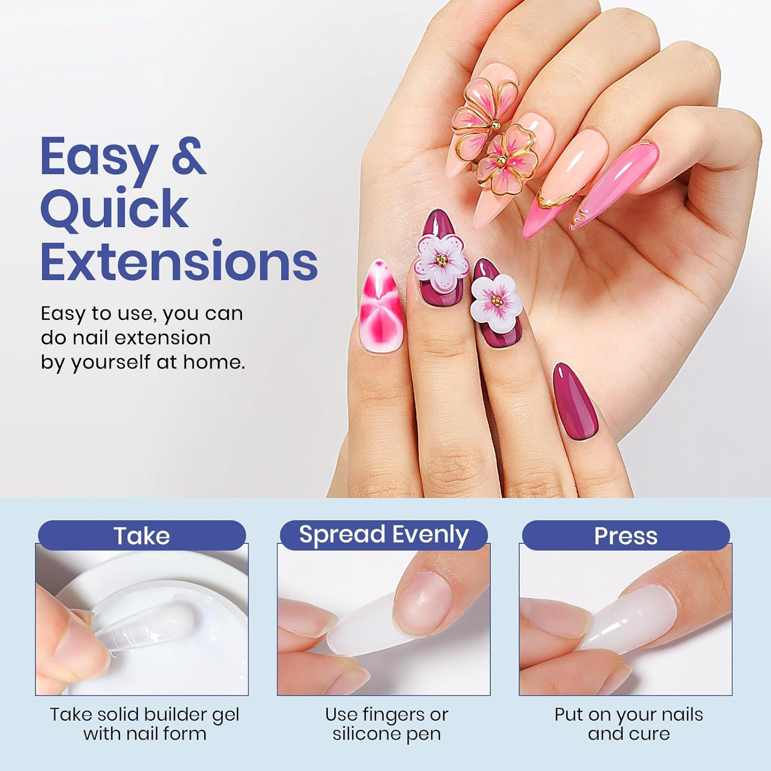 MIZHSE Solid Builder Gel: 2 Colors Clear & White Non-Sticky Hand 3D Nail Gel Sculpting Gel for Nail Art for Molding Modeling and Extension Soak off U V LED Starter Kit DIY Home Salon 18G image number 1