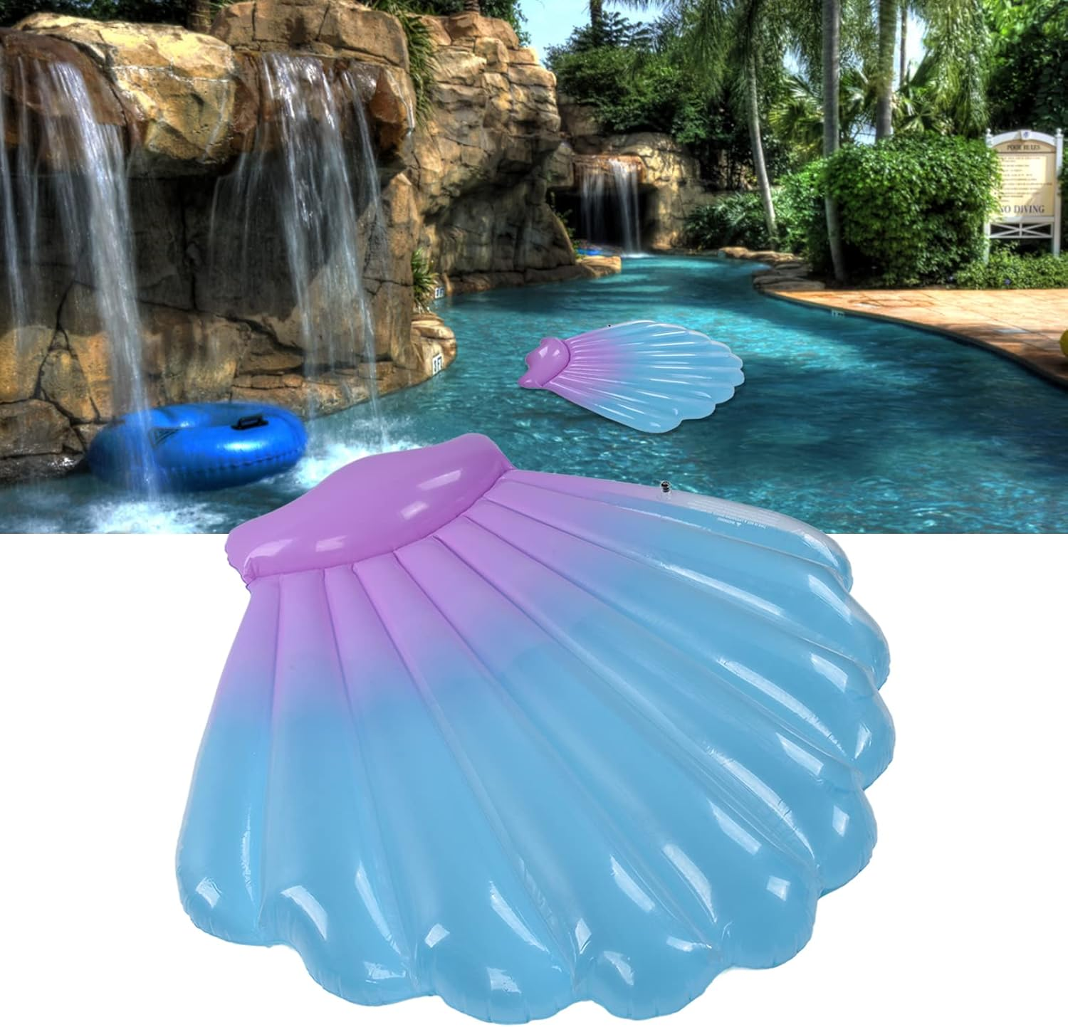 Pool Floating Bed, Shell Shaped Inflatable Scallop Pool Float Beach Lounger Floating Pool Chair Lounge Floats Water Sofa Floating Air Cushion Beach, for Chilling in the Pool (57.09In X 55.12In) image number 1