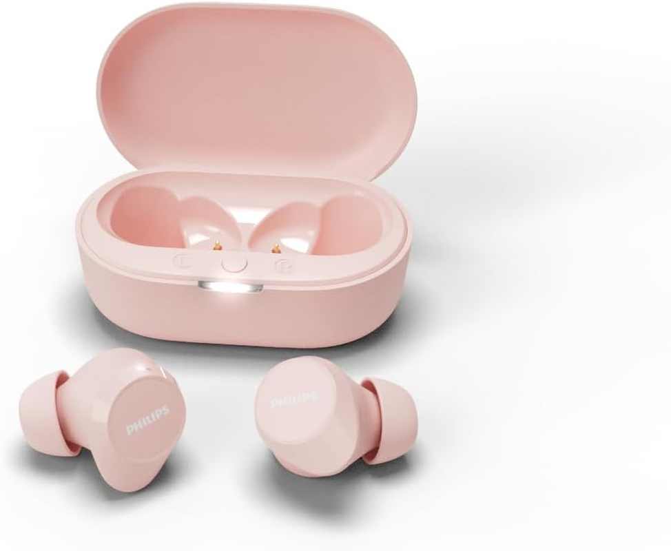 Philips TAT1209PK Wireless Bluetooth Earbuds - Small Earbuds, Great Value, Natural Sound with Dynamic Bass, Clear Calls and Pocket Size Charging Case - Pink