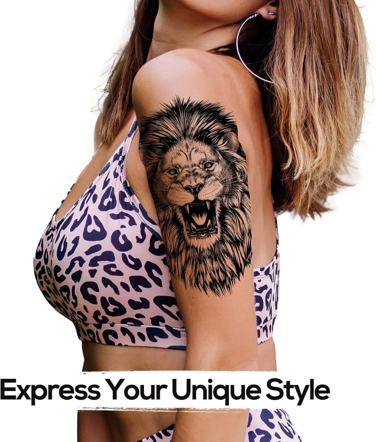 Kotbs 6 Sheets Large 3D Black Lion Face Temporary Tattoos for Men Women, Half Arm Sleeve Tattoo Stickers for Teens Adults, Waterproof Black Lion King Fake Tatoo image number 2