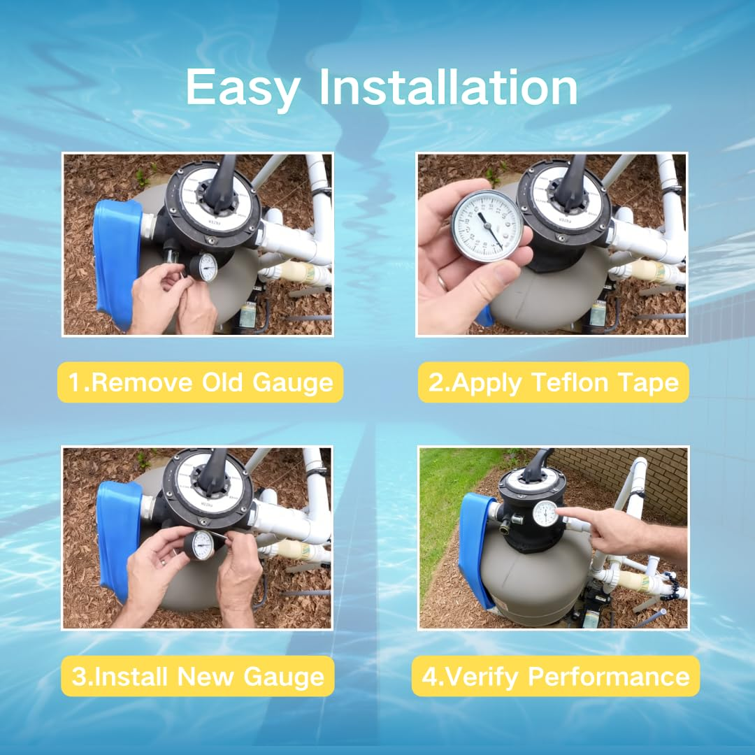 ROHOPE 190058 Compact Pressure Gauge 0-60 with 1/4&rdquo; NPT Bottom Mount Replacement for Pentair,For Hayward Pool & Spa Filters &ndash; Fits Clean & Clear, Warrior, Easyclean, Triton C-3 image number 2