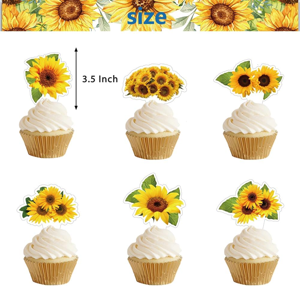 48Pcs Sunflower Cupcake Supplies Sunflower Birthday Party Cupcake Toppers for Kids Gift Birthday Party Favors Kid'S Birthday Party Cake Decoration Supplies (Sunflower)