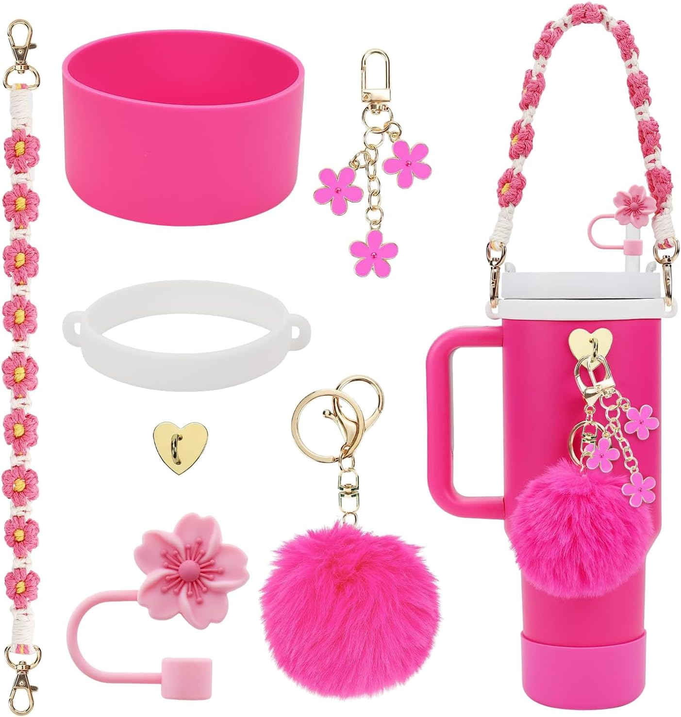 Stanley 7PCS Decor Set Includes Straw Cover, Bottle Strap, Silicone Boot, Charms for Tumbler, Red