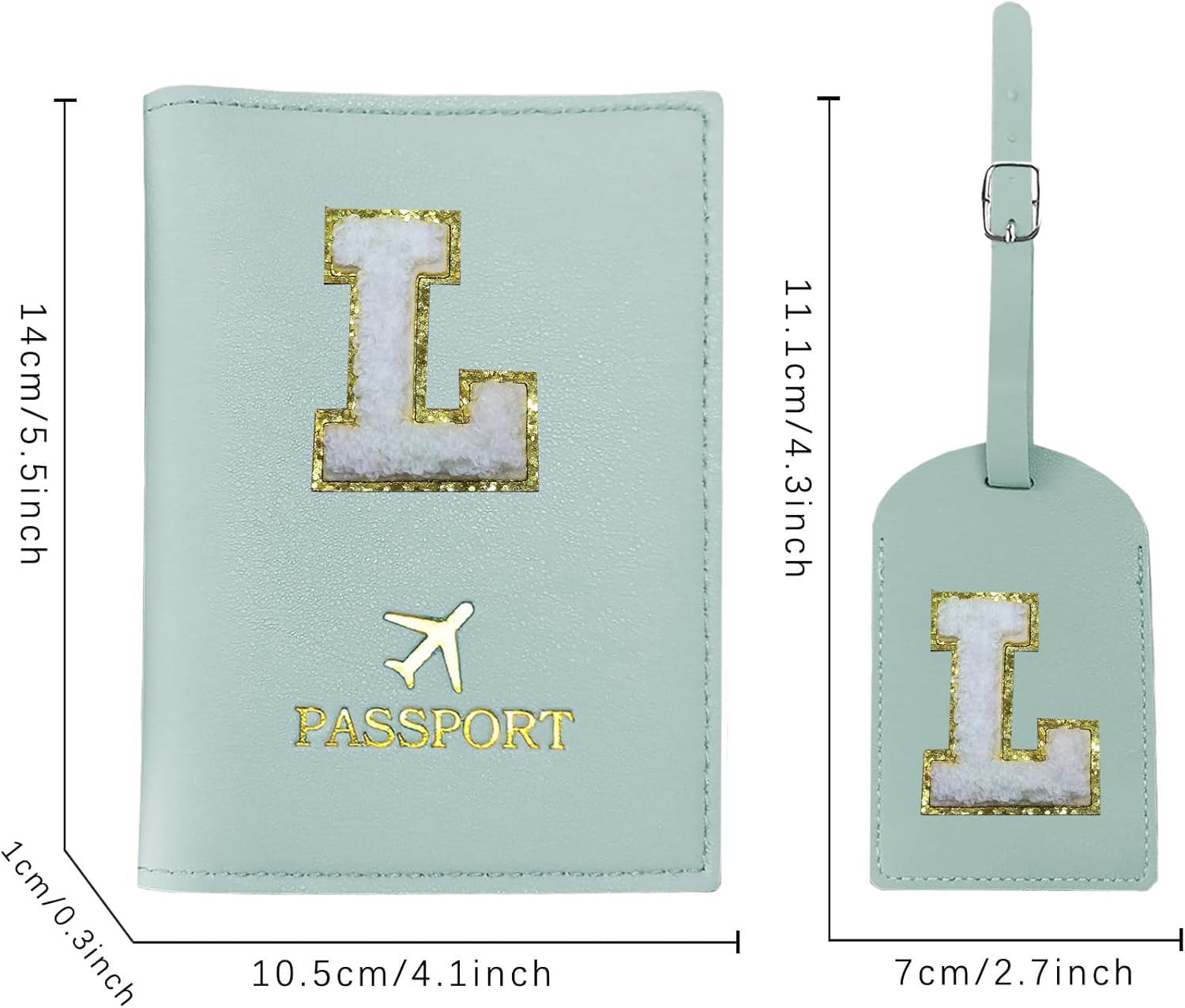 COSHAYSOO Initial Passport Cover and Luggage Tag Set for Women, Teal, L image number 2