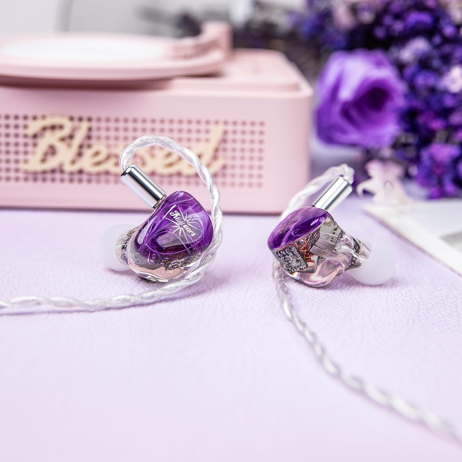 Linsoul Kiwi Ears Orchestra Lite Performance Custom 8BA In-Ear Monitor IEM with Detachable 4-Core 7N Oxygen-Free Copper OFC Cable, Handcrafts Faceplate for Audiophile Studio Musician (Purple) - Blue image number 7