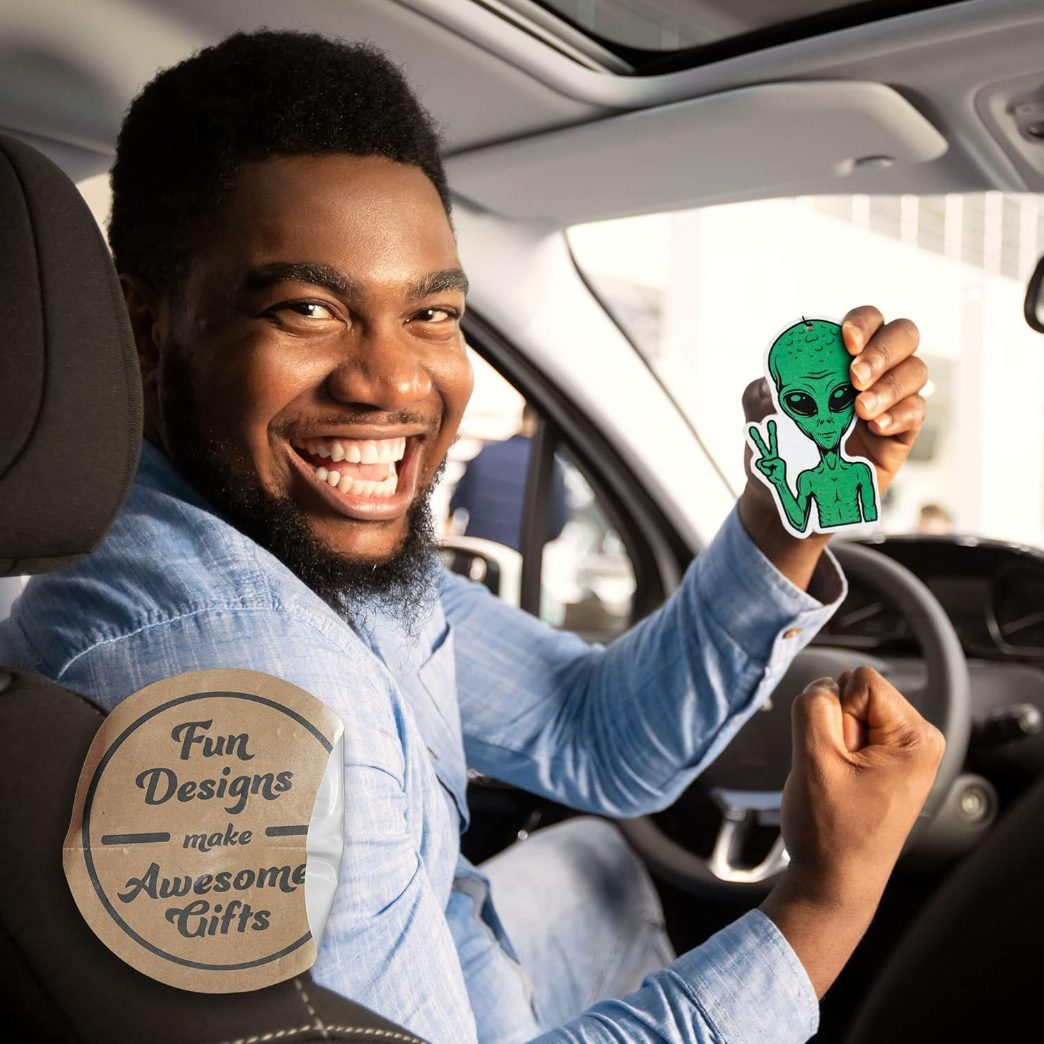 Peace Sign Alien Car Air Freshener 3 Pack Scented with Essential Oils (3) image number 1