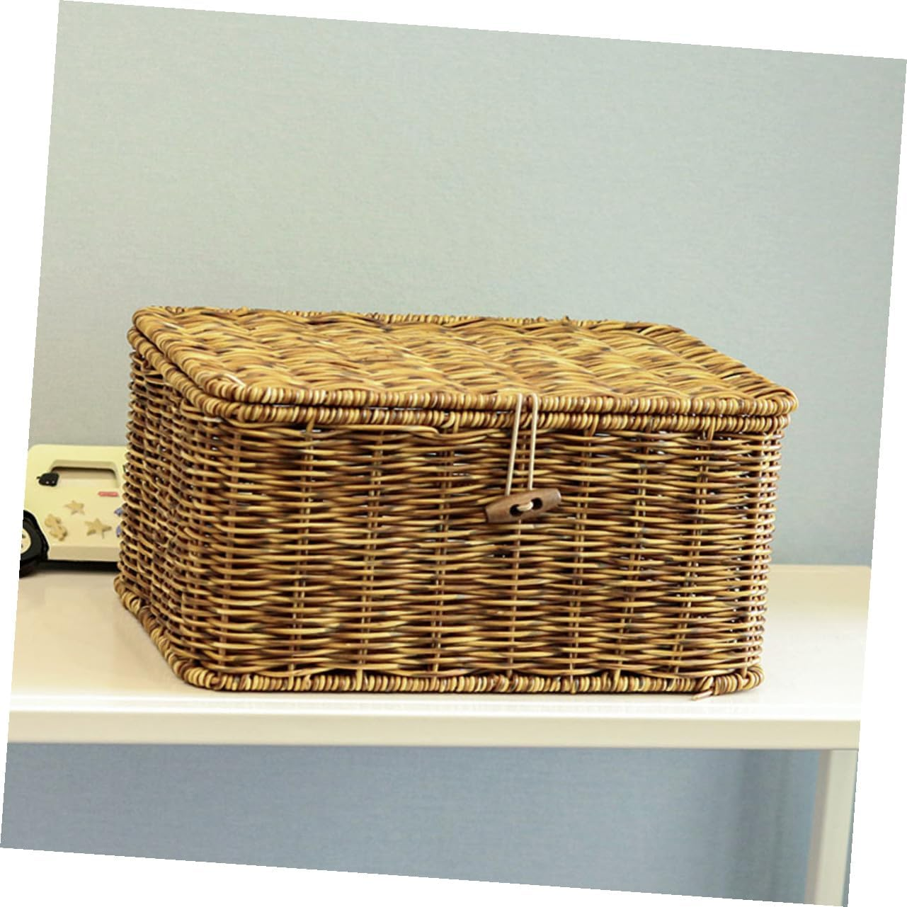 Generic Handwoven Decorative Storage Box with Lid Reinforced Iron Frame Natural Rattan Style Organizer for Desktop Cosmetics Magazines and Sundries Stylish Nordic Design for Home Tidiness image number 1