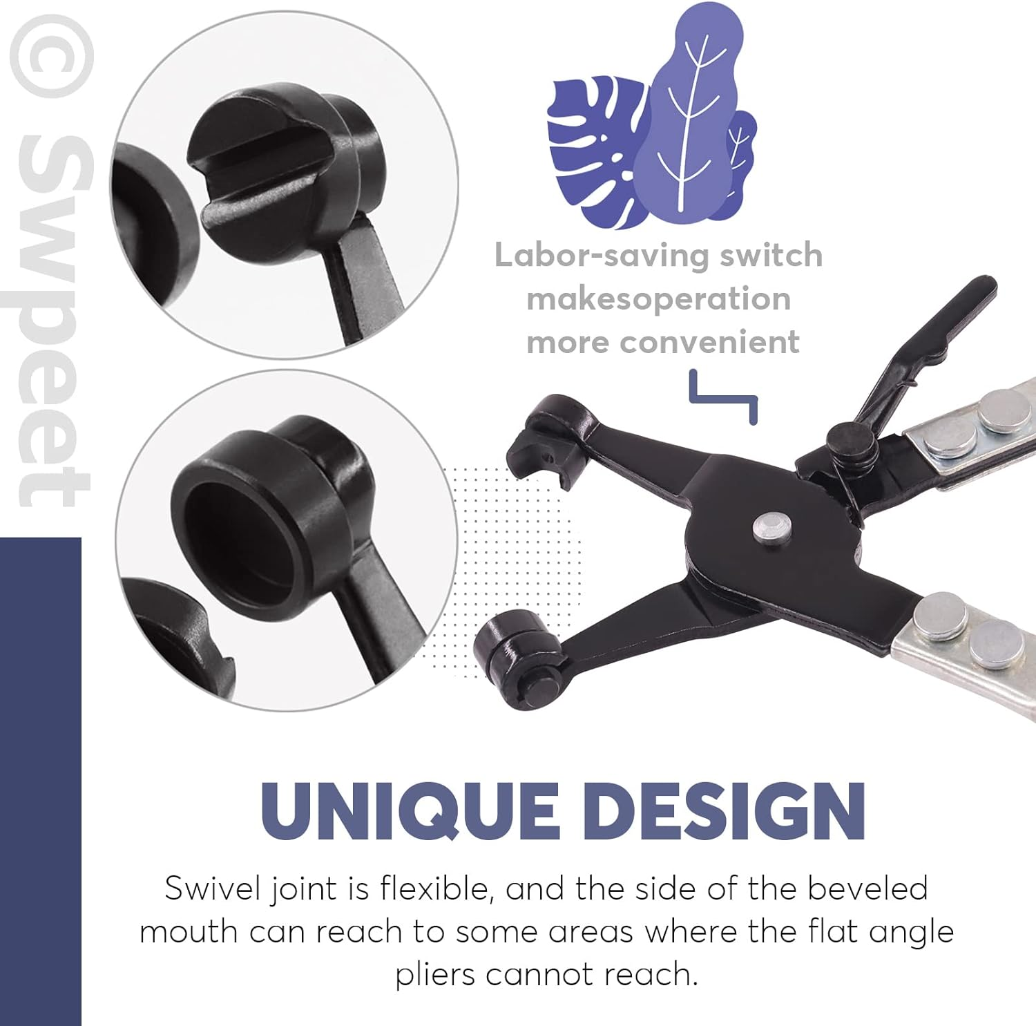 Swpeet Blue CV Joint Boot Clamp Pliers and Swivel Flat Band Hose Clamp Pliers Kit - Blue image number 4